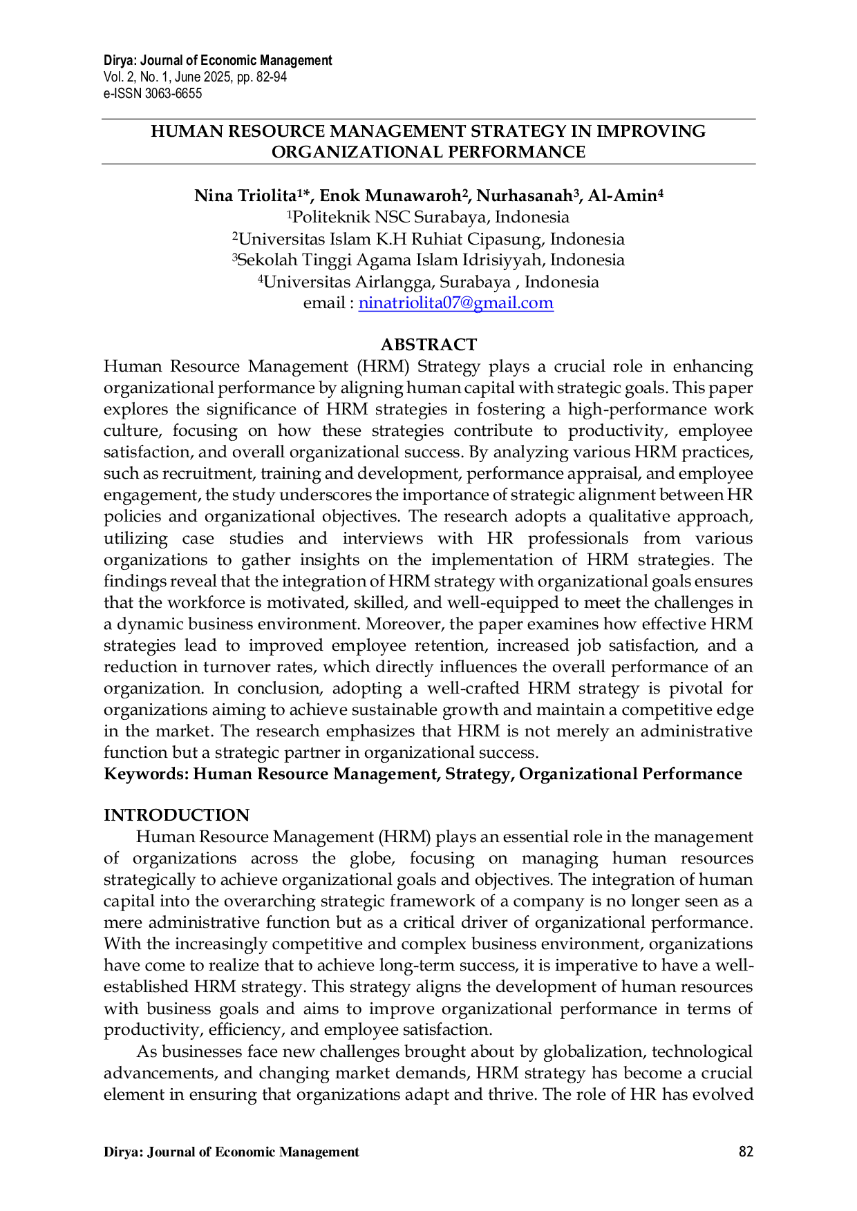 JURIS Human Resource Management Strategy in Improving Organizational Performance
