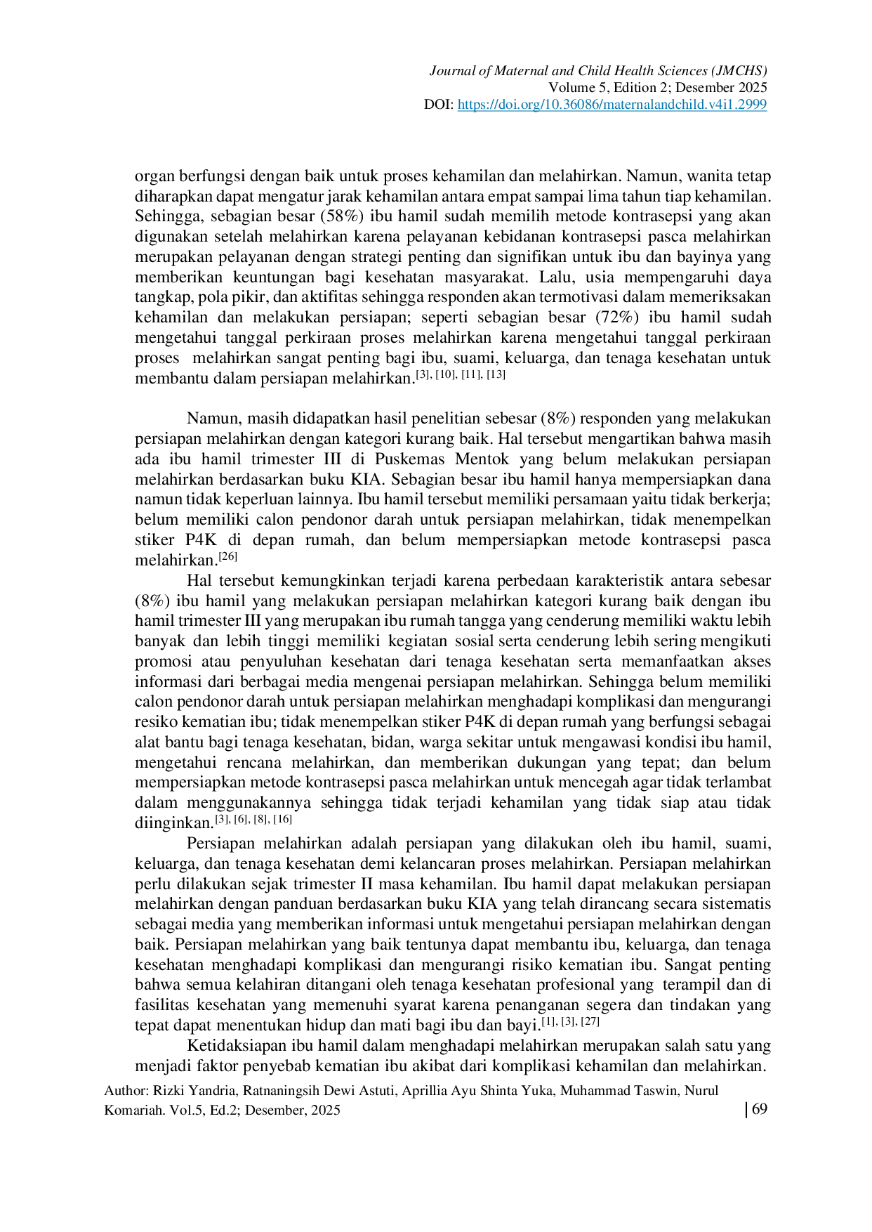 JURIS The Description Of Birth Preparedness For Pregnant Women In The Third Trimester Based The KIA Book at Mentok Public Health Center 2025