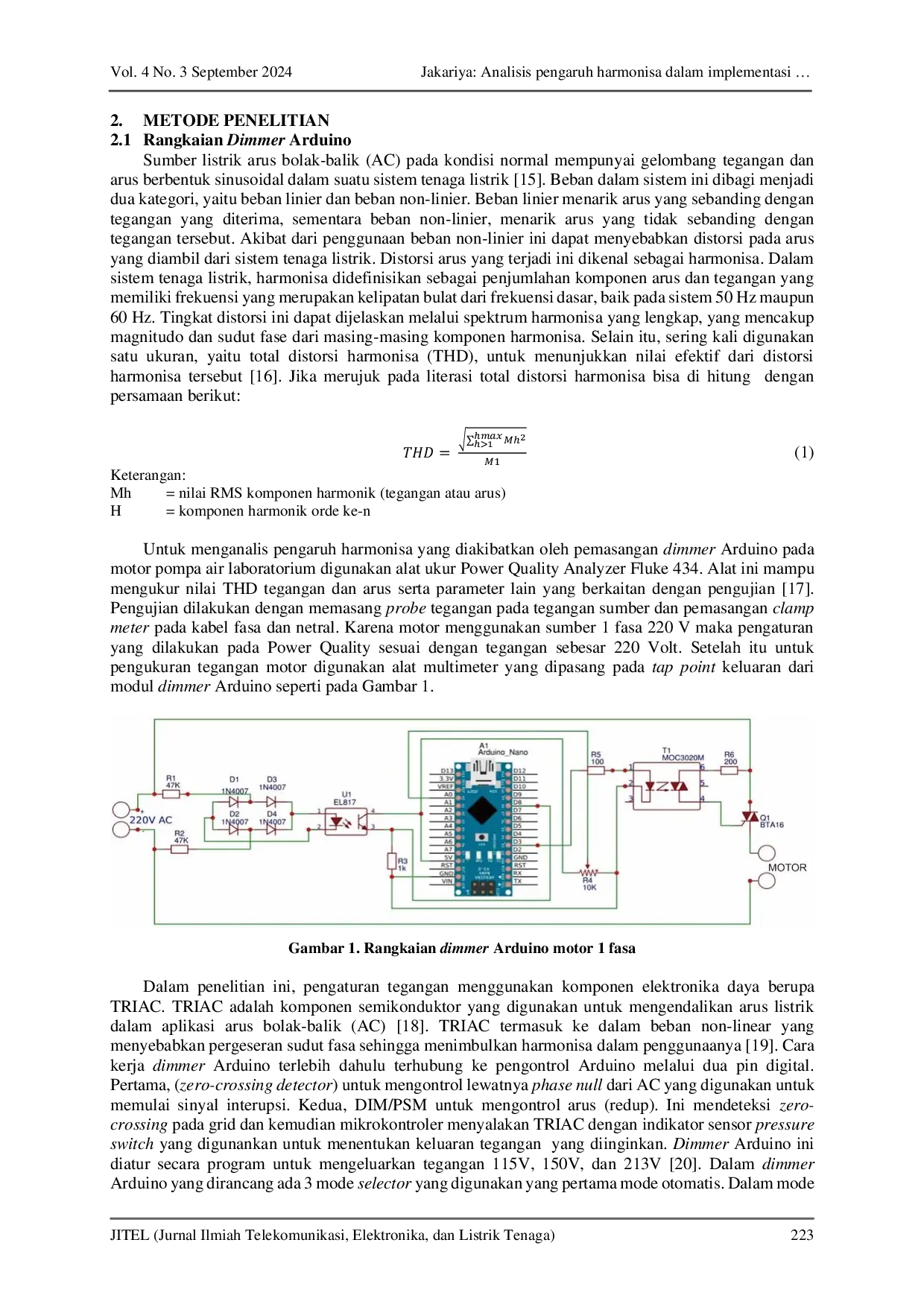 JURIS Analisis pengaruh harmonisa dalam implementasi pengaturan tegangan berbasis dimmer Arduino pada motor AC