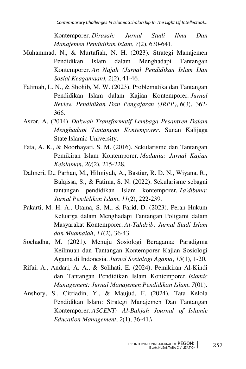 JURIS Contemporary Challenges In Islamic Scholarship In The Light Of Intellectual Connections Between Central Asia and Southeast Asia
