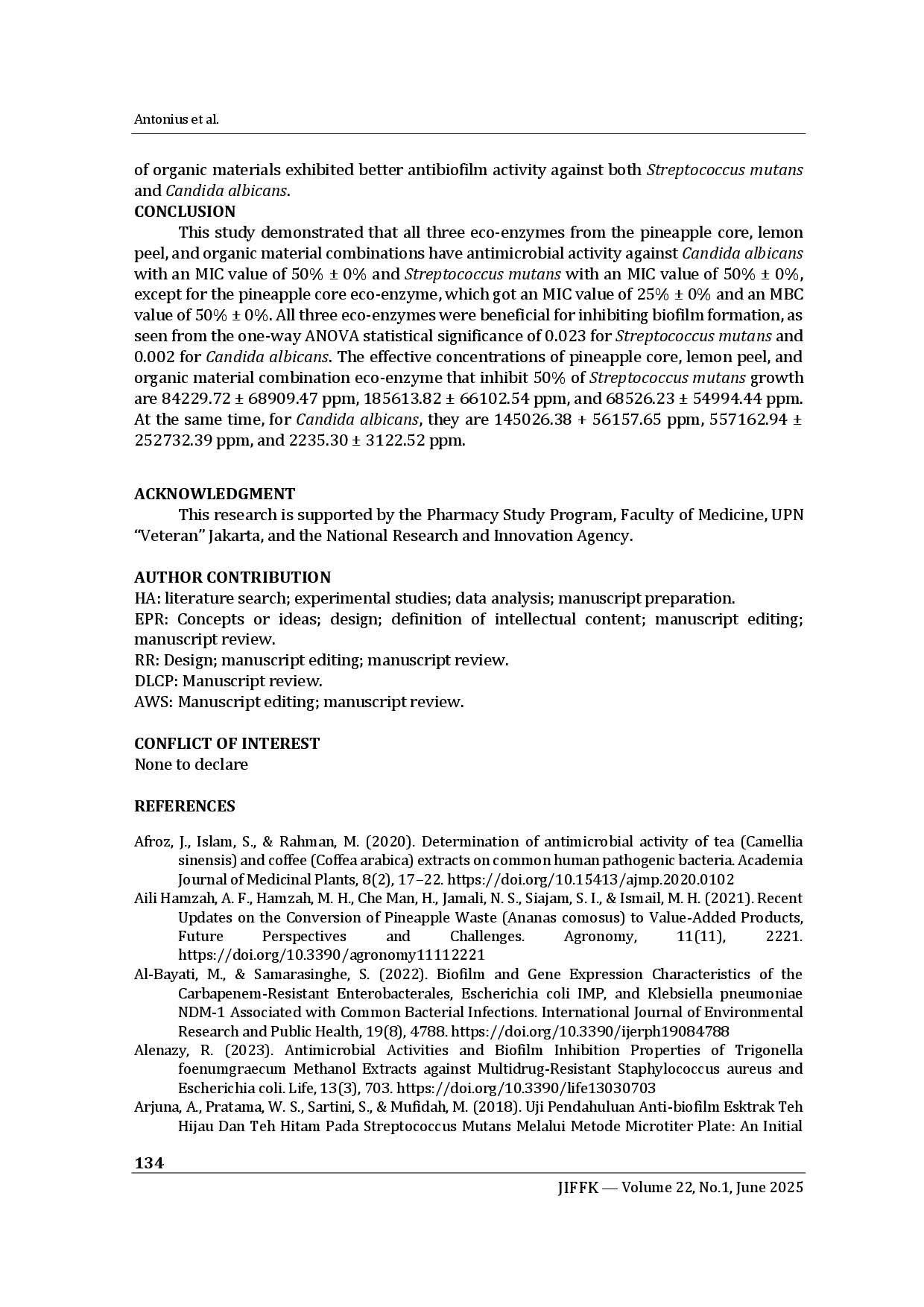 juris Sustainable Antibiofilm Strategy Using Fruit Waste Eco Enzyme from Pineapple Core and Lemon Peel Against Streptococcus mutans and Candida albicans