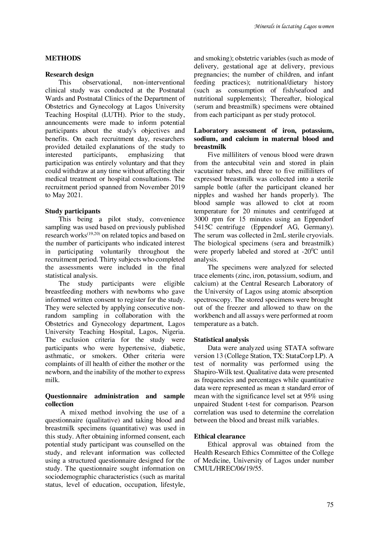 JURIS Mineral levels in lactating Lagos women blood breast milk correlation and environmental nutritional influences