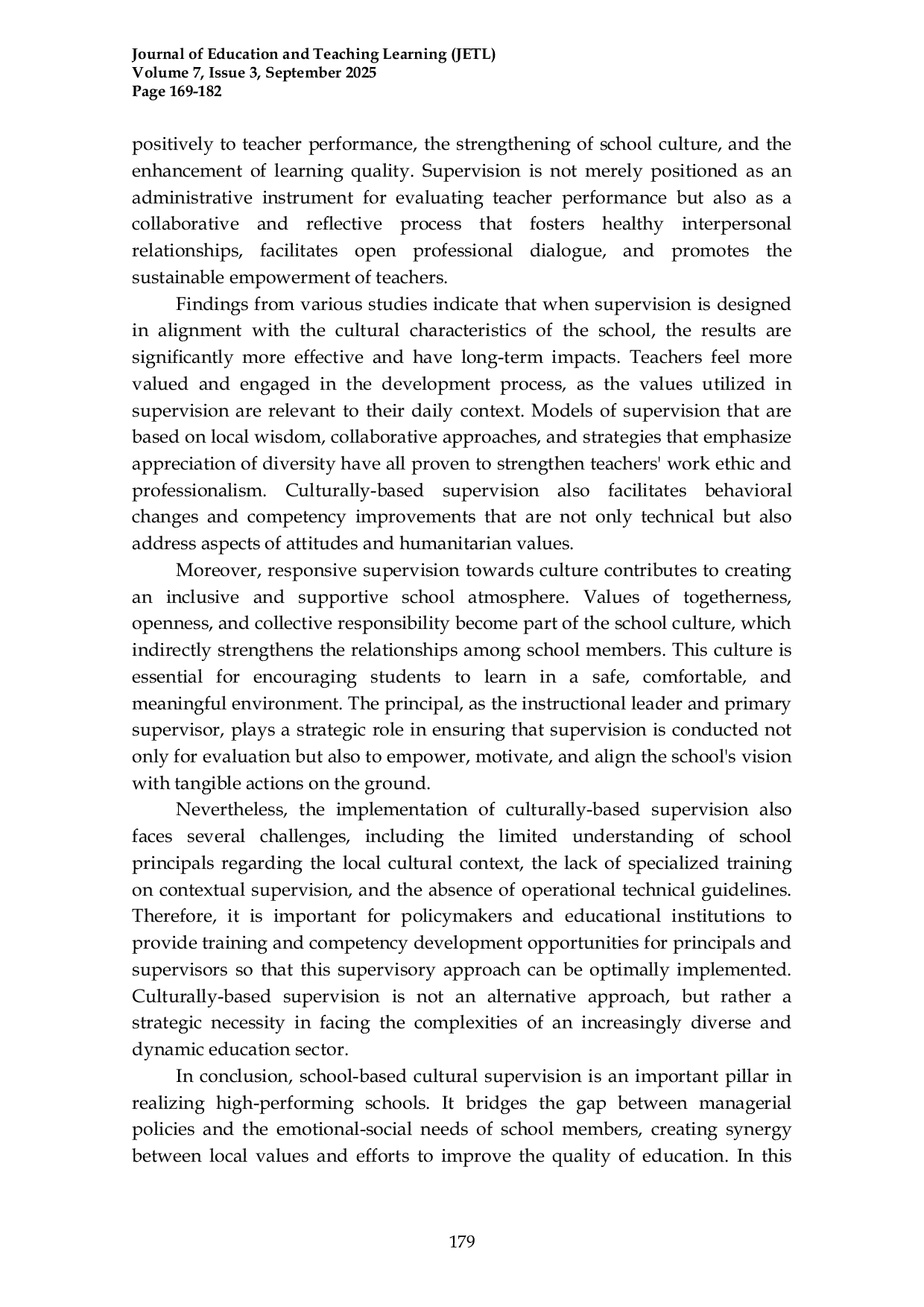 JURIS Culturally Based School Supervision A Literature Review on Its Impact in Realizing High Performing Schools