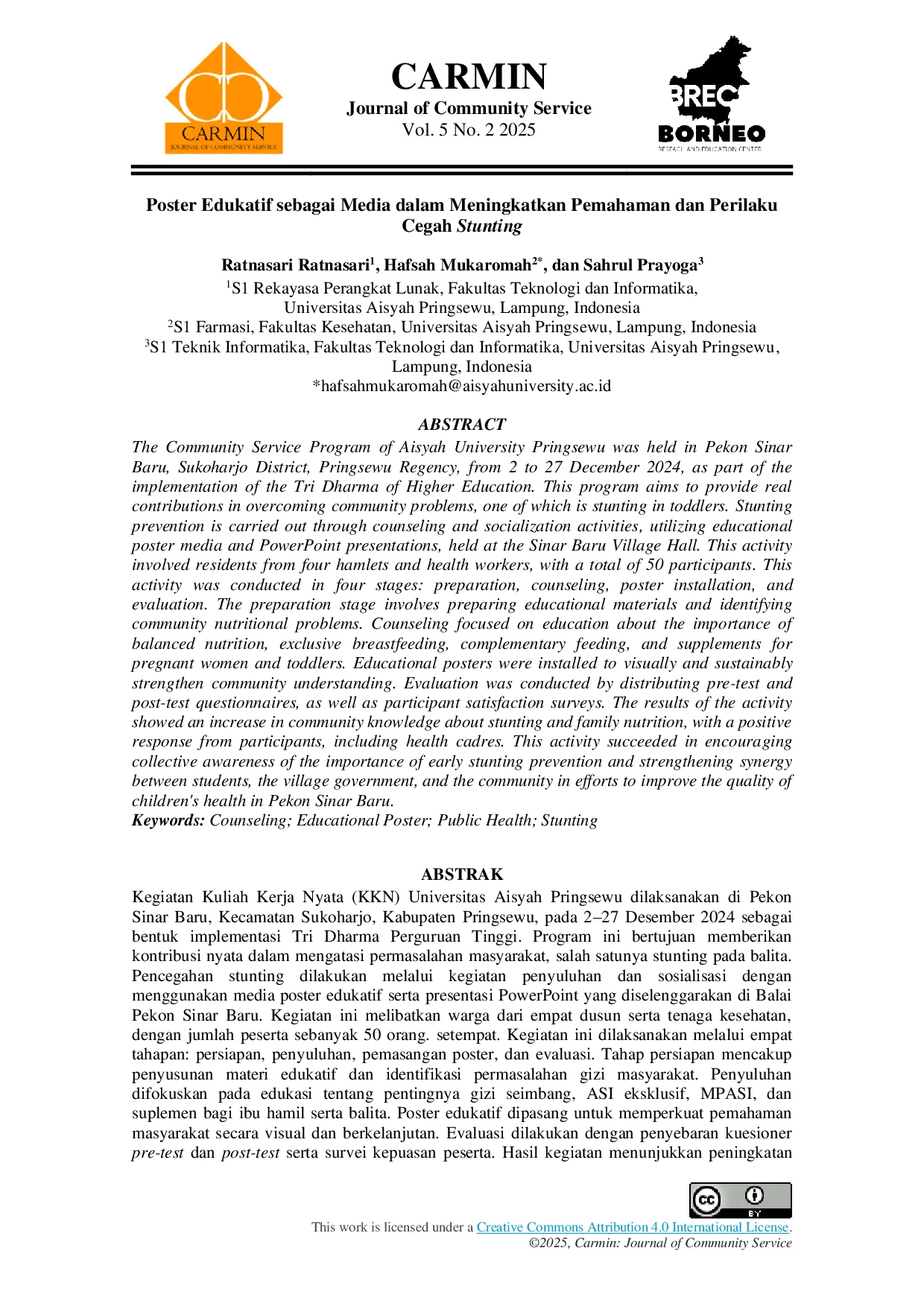 JURIS Poster Edukatif sebagai Media dalam Meningkatkan Pemahaman dan Perilaku Cegah Stunting