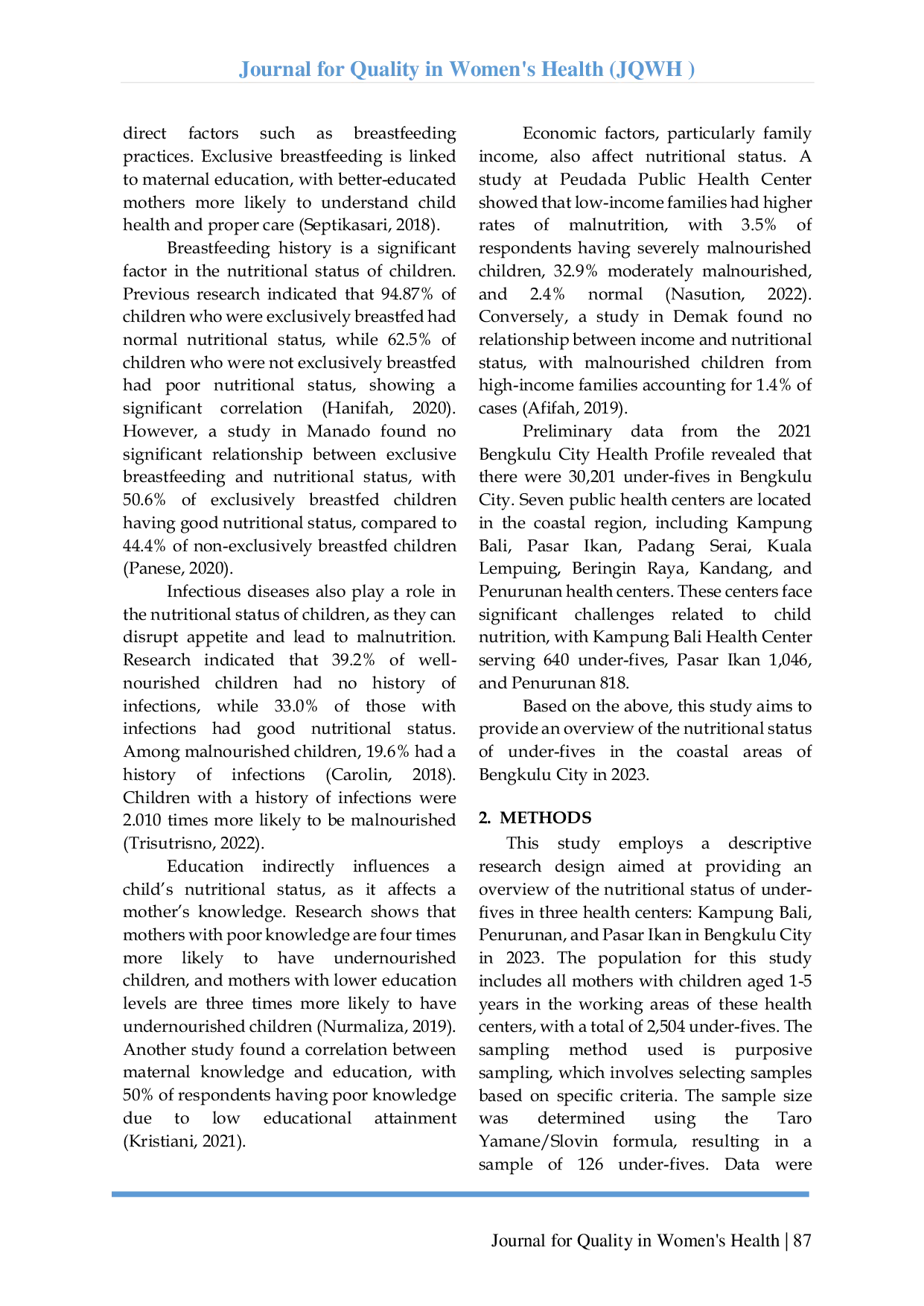 JURIS Overview of the Nutritional Status of Toddlers in the Coastal Area of Bengkulu City in 2023