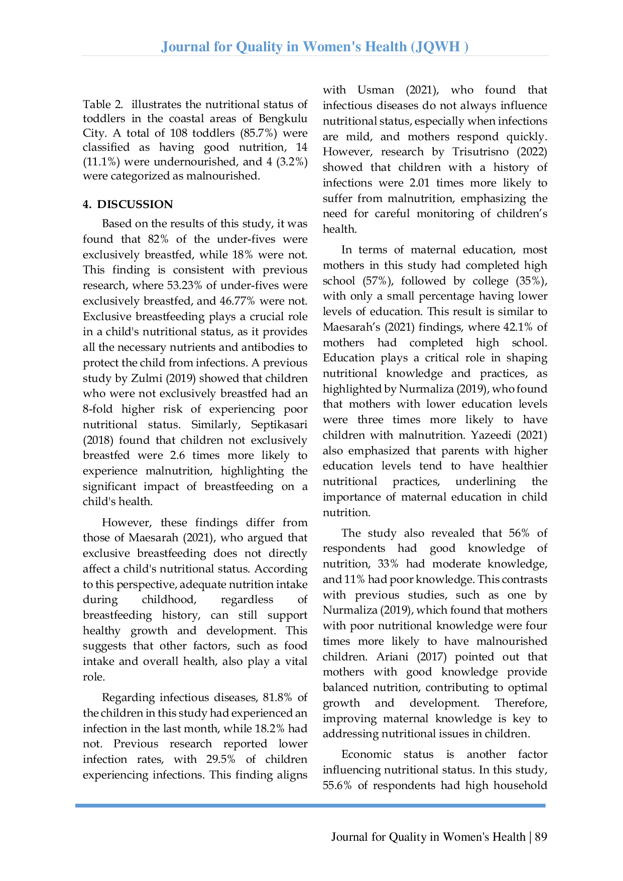JURIS Overview of the Nutritional Status of Toddlers in the Coastal Area of Bengkulu City in 2023