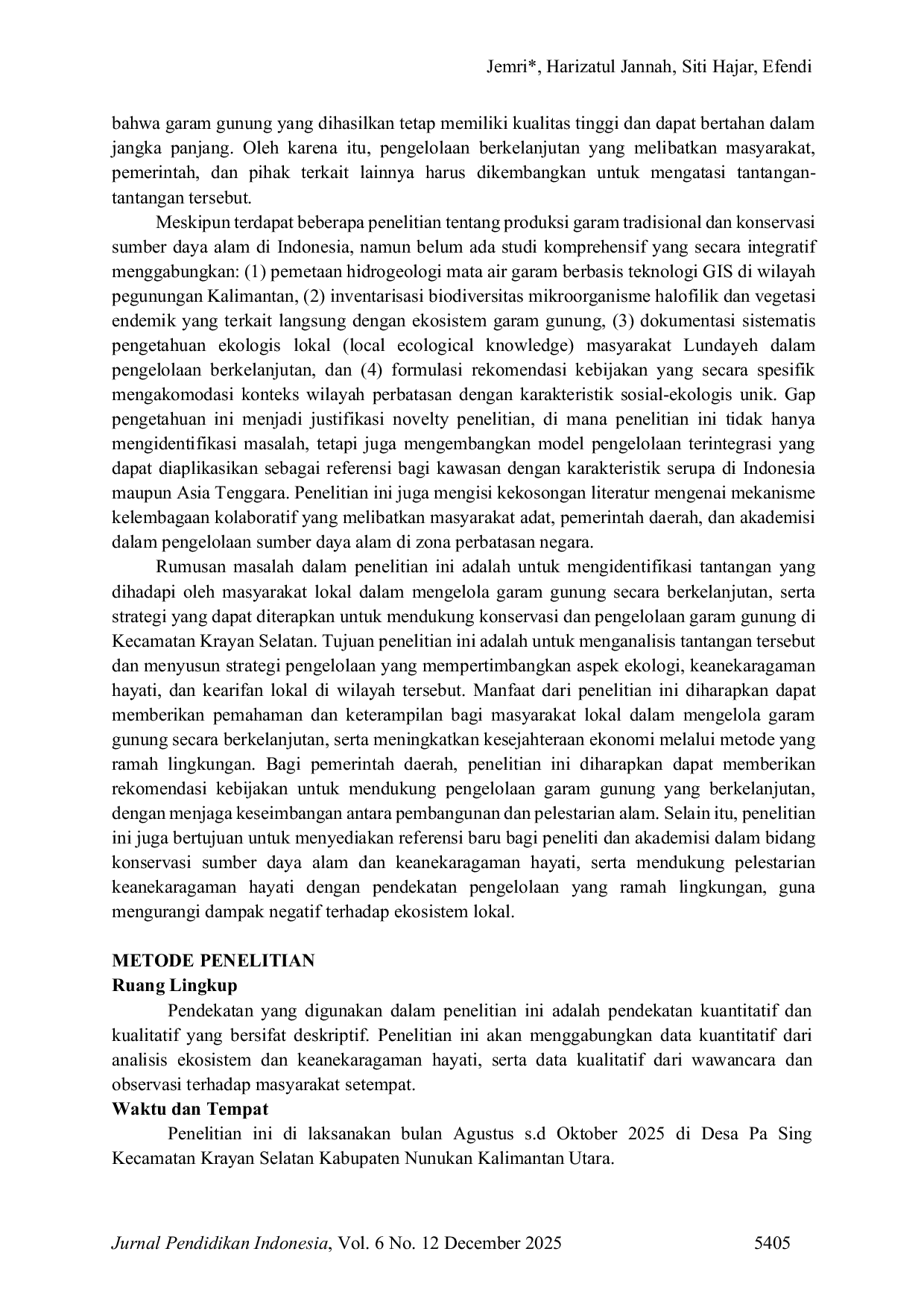 JURIS Konservasi dan Pengelolaan Garam Gunung Berkelanjutan di Kecamatan Krayan Selatan Perspektif Ekologi Dan Keanekaragaman Hayati