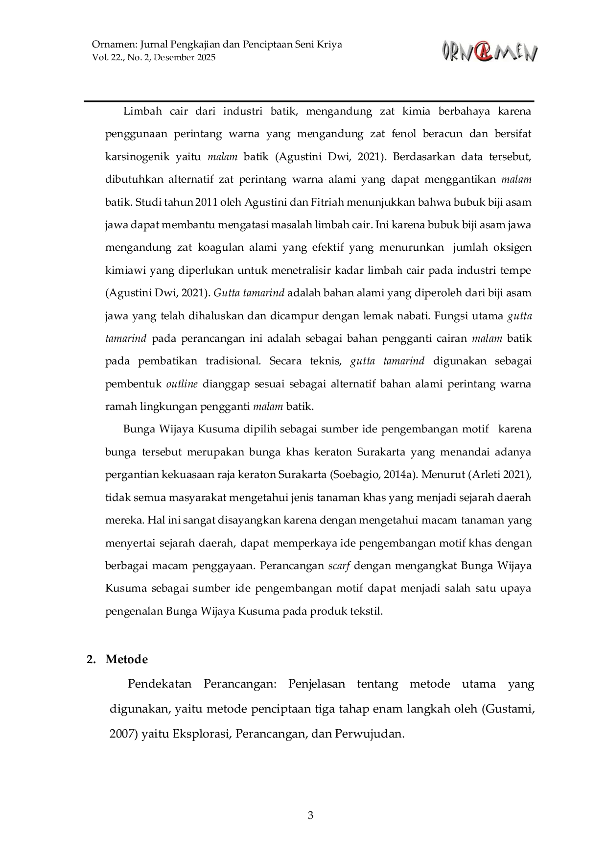 JURIS Perancangan Scarf dengan Pewarna Lidah Buaya dan Perintang Warna Gutta Tamarind