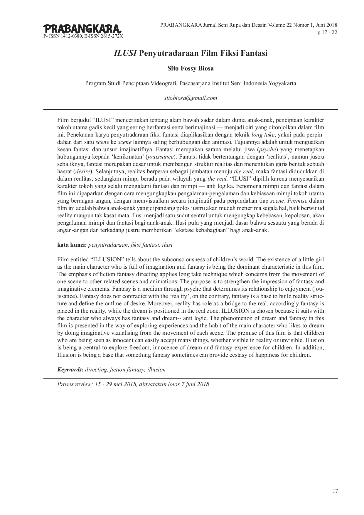 JURIS ILUSI Penyutradaraan Film Fiksi Fantasi