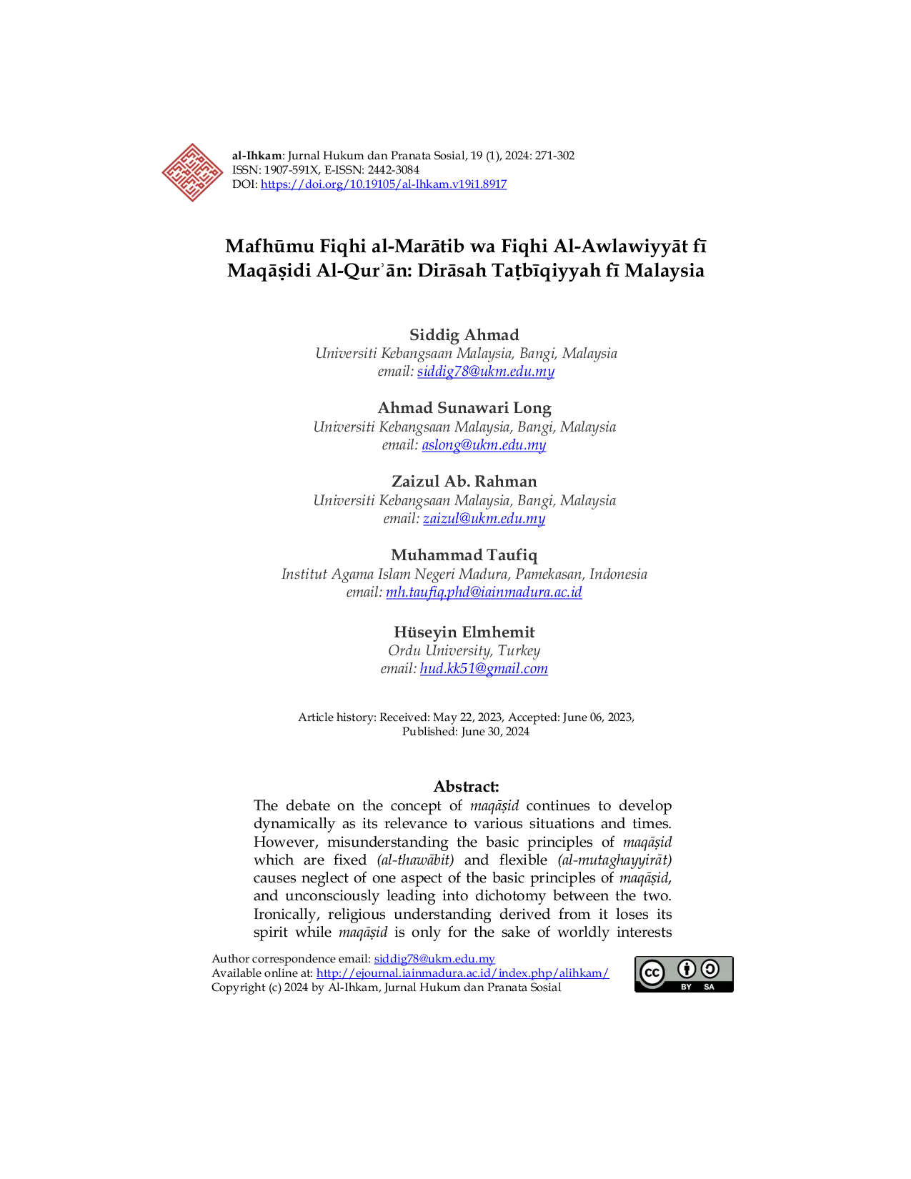 JURIS Mafhmu Fiqhi al MarAtib wa Fiqhi al AwlawiyyAt f MaqAidi al QurAn DirAsah Tabqiyyah f Malaysia