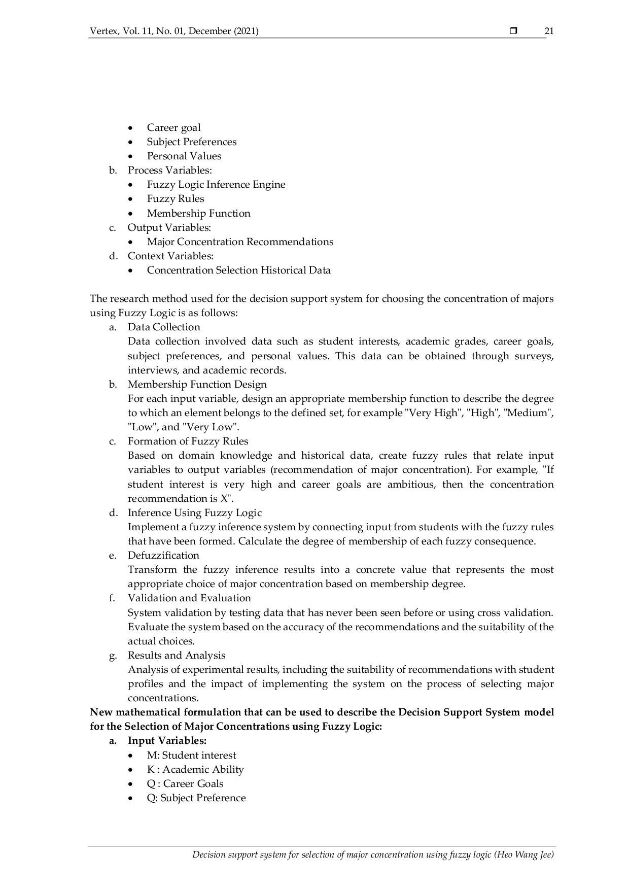 JURIS Decision support system for selection of major concentration using fuzzy logic