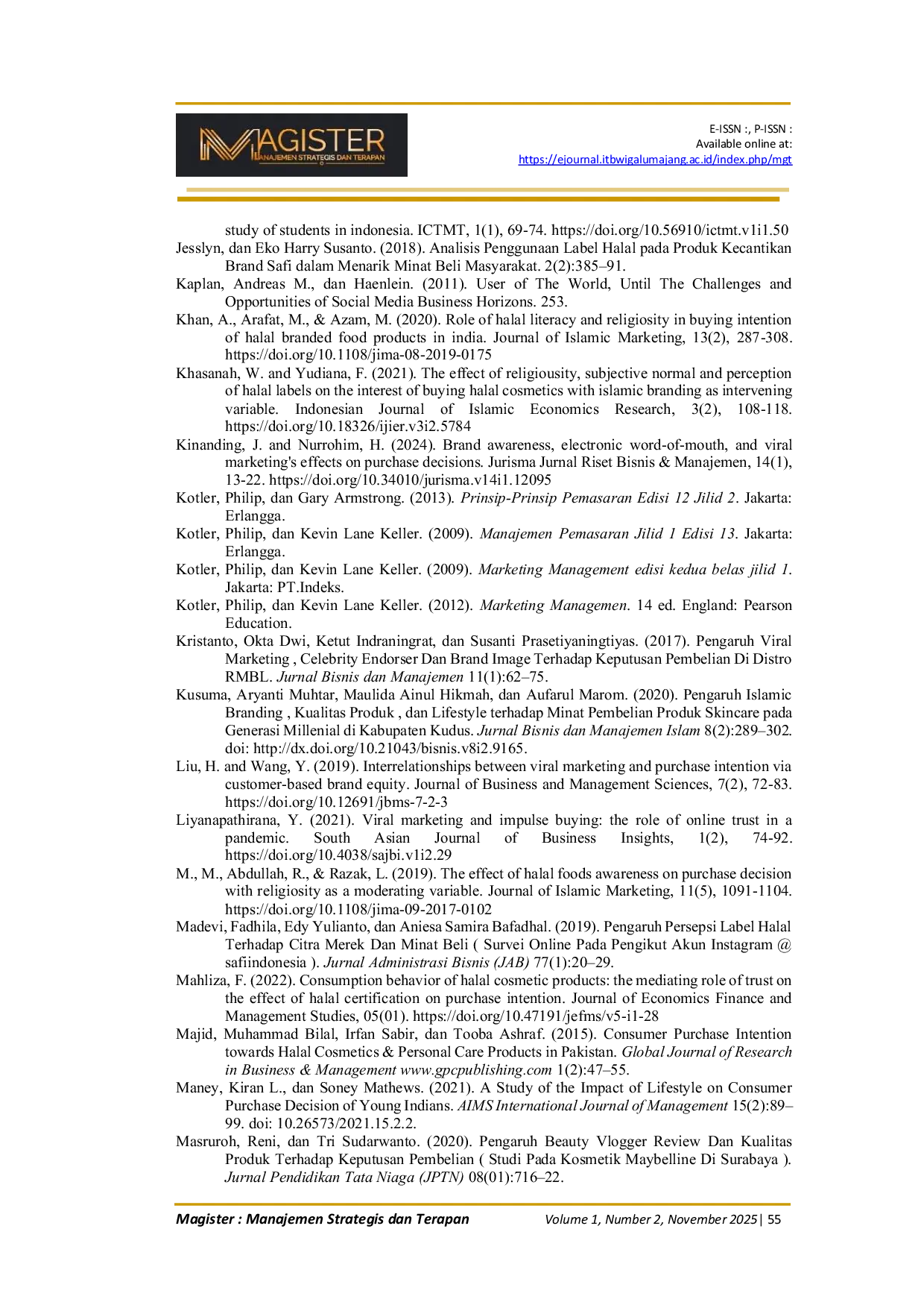 JURIS Safi Halal Cosmetic Product Purchasing Decision Through Buying Interest as an Intervening Variable