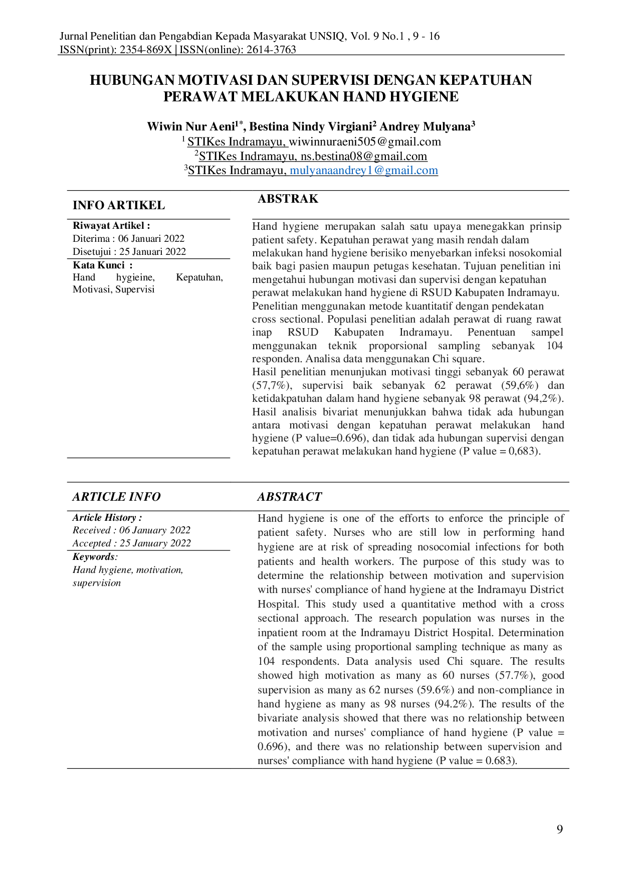 juris Hubungan Motivasi Dan Supervisi Dengan Kepatuhan Perawat Melakukan Hand Hygiene