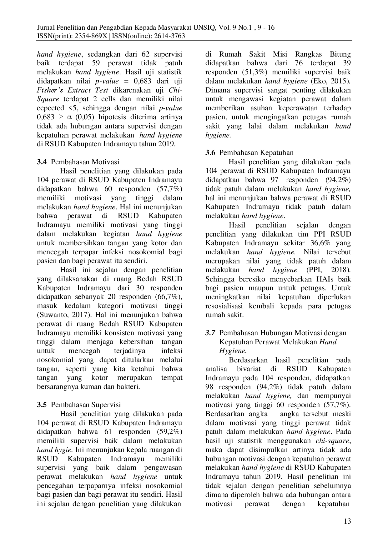 juris Hubungan Motivasi Dan Supervisi Dengan Kepatuhan Perawat Melakukan Hand Hygiene