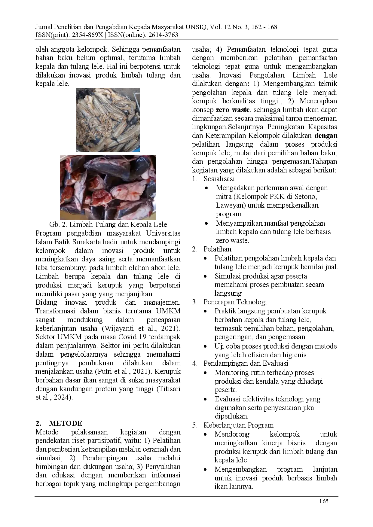 juris Inovasi Pengolahan Limbah Tulang dan Kepala Lele berbasis Zero Waste bagi Poklahsar Pawon Lesela di Surakarta