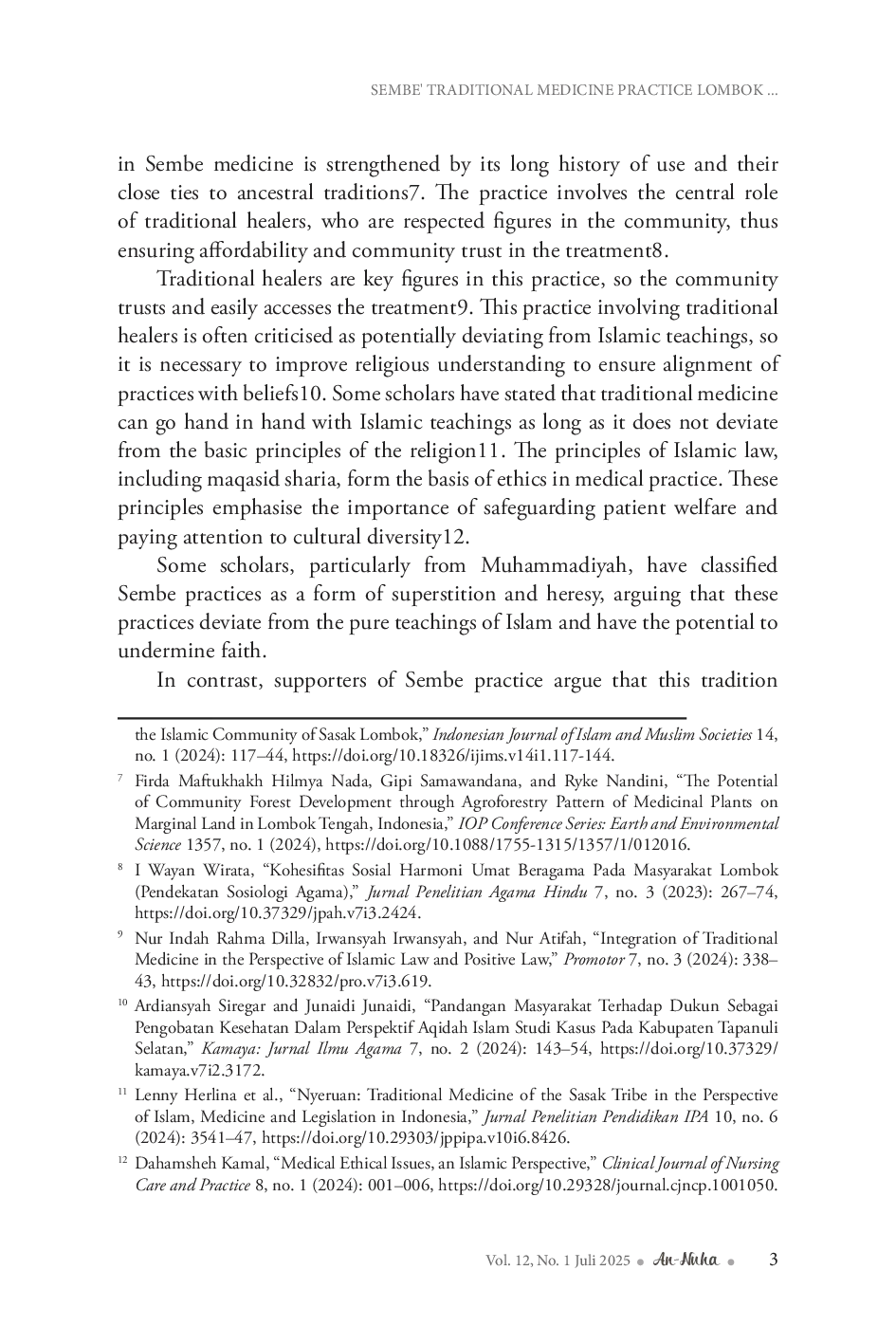 JURIS Sembe Traditional Medicine Practice Lombok Community in The Perspective of Socio Culture and Islamic Aqidah