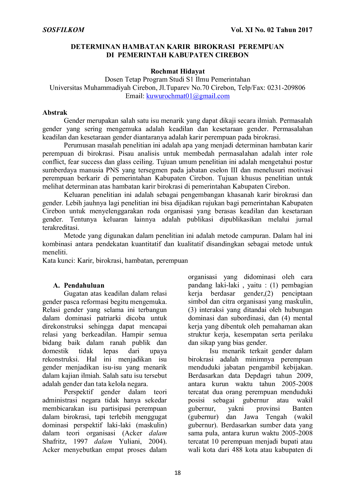 JURIS Determinan Hambatan Karir Birokrasi Perempuan di Pemerintah Kabupaten Cirebon