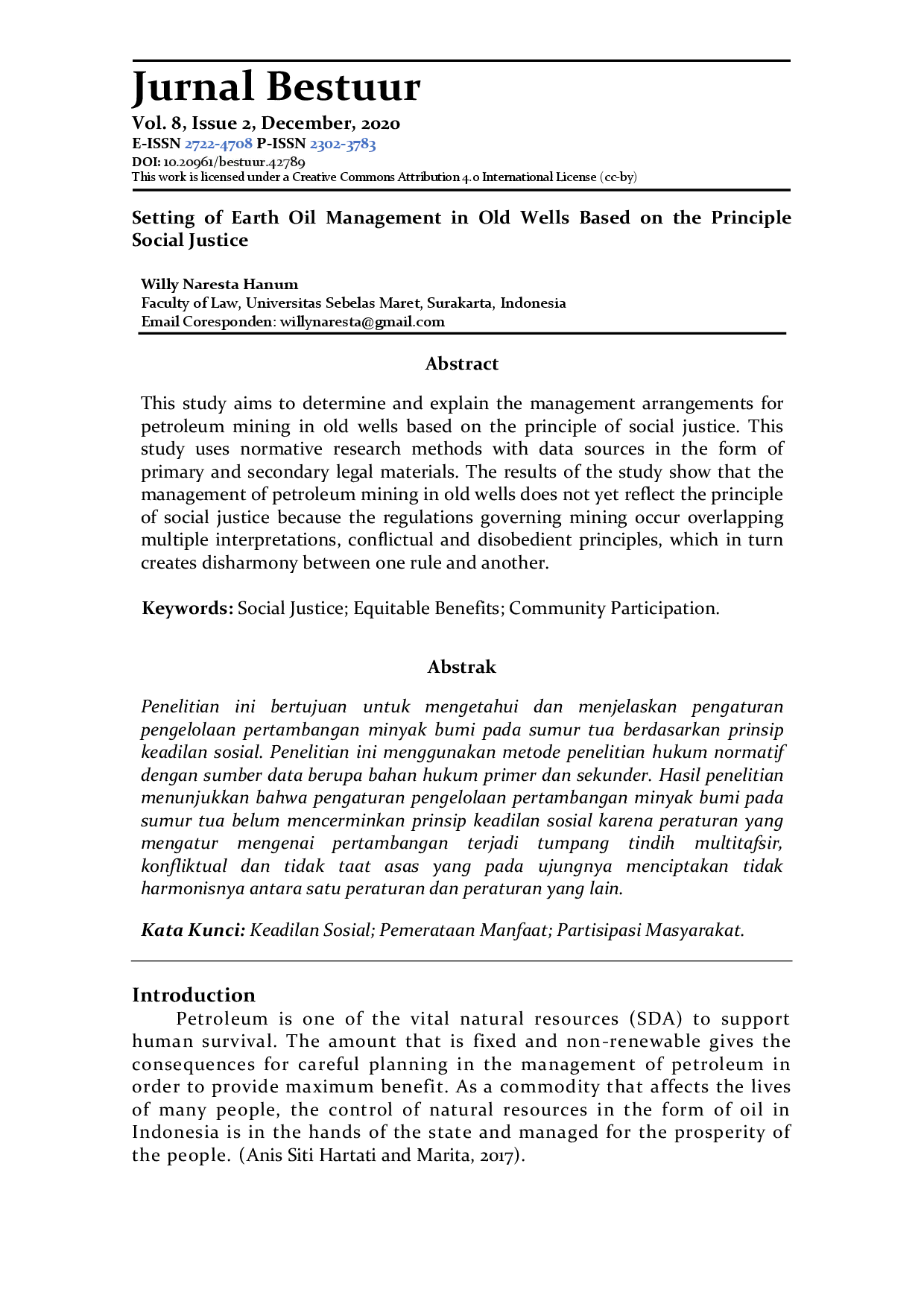 juris Setting of Earth Oil Management in Old Wells Based on the Principle Social Justice