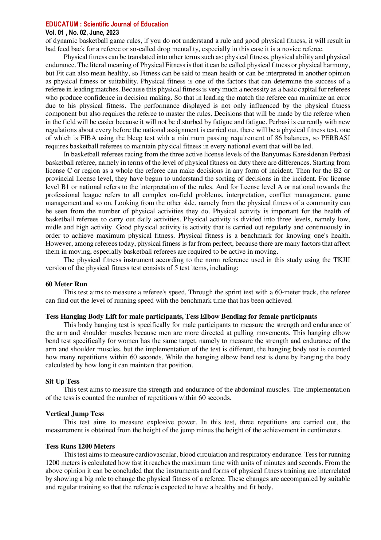 JURIS Survei Kebugaran Jasmani Wasit Bola Basket Karesidenan Banyumas