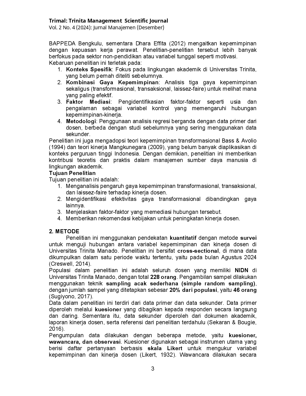 juris Kepemimpinan Transformasional Transaksional Dan Laissez faire Pengaruhnya Terhadap Kinerja Dosen