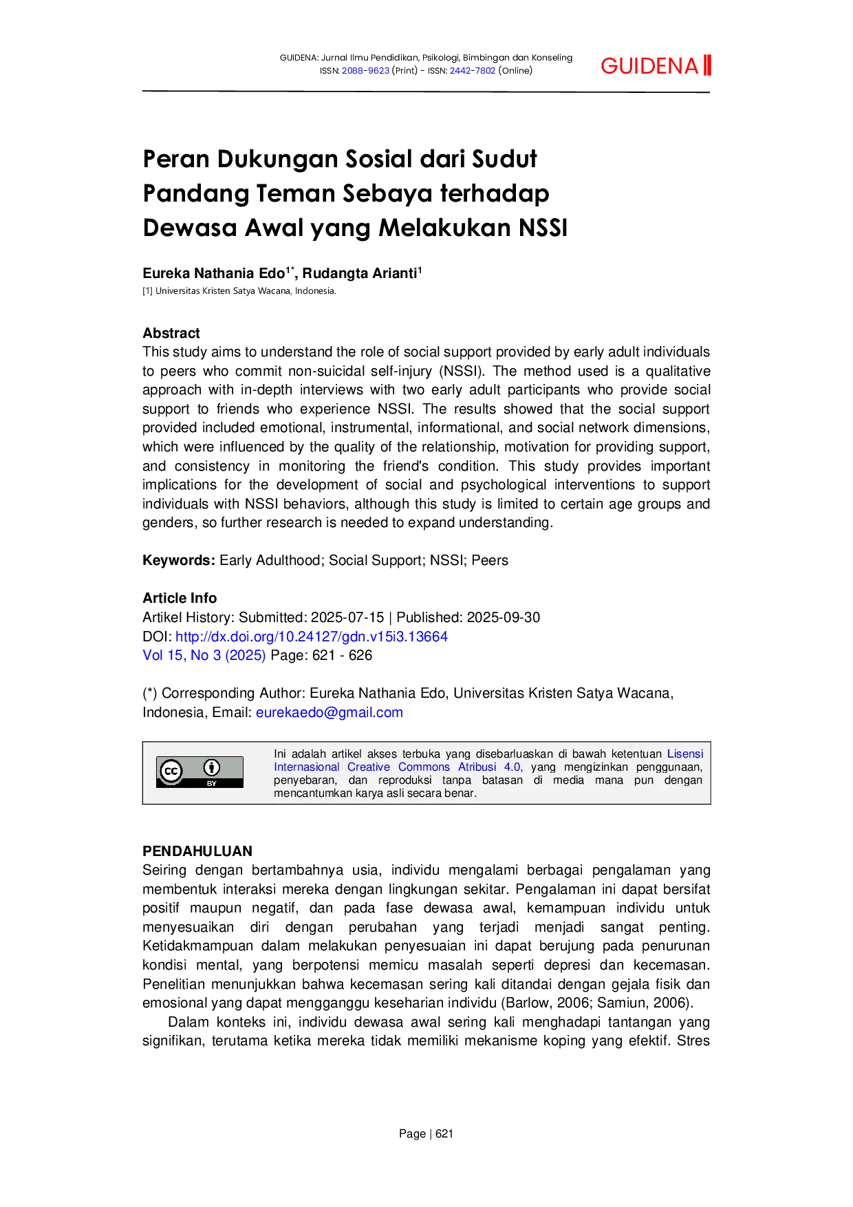 JURIS Peran Dukungan Sosial dari Sudut Pandang Teman Sebaya terhadap Dewasa Awal yang Melakukan NSSI