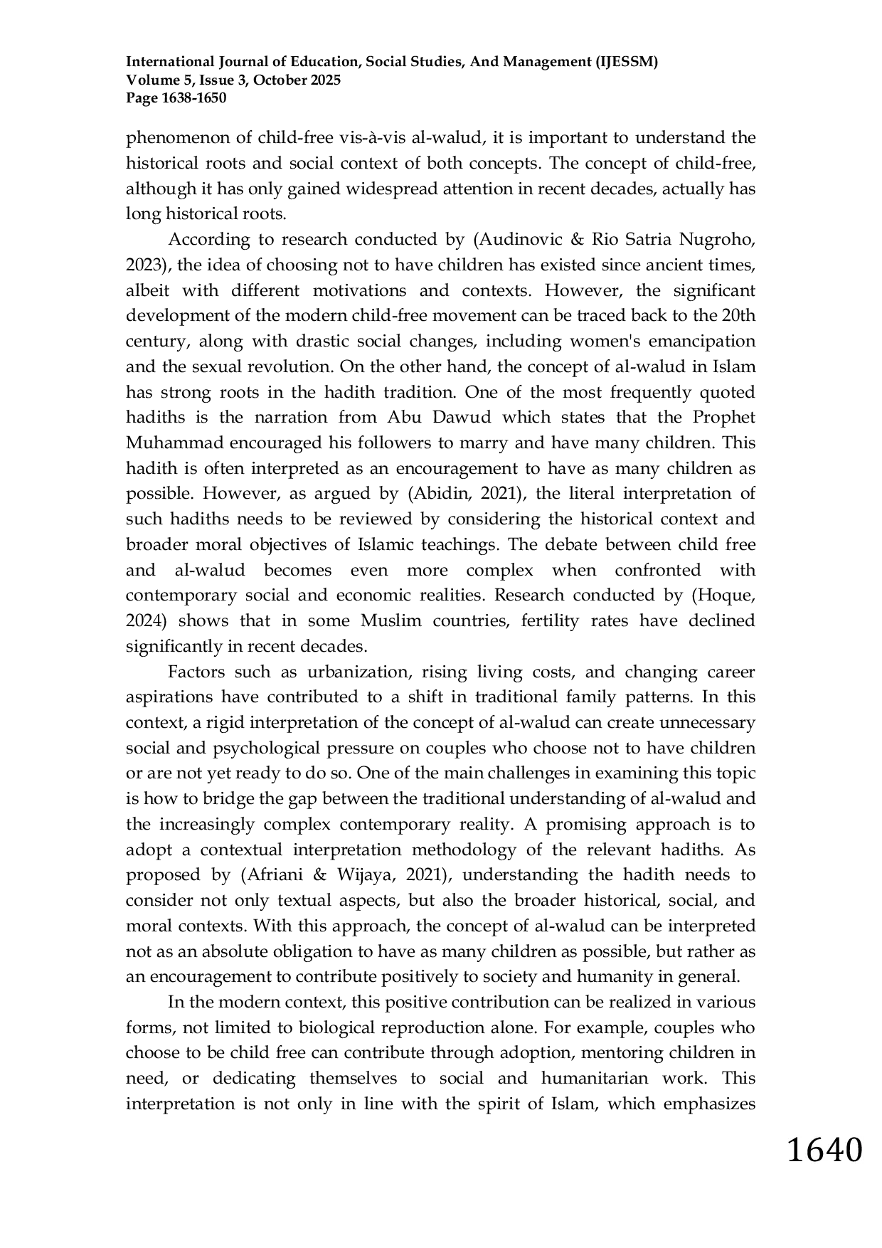 JURIS Child Free Vis a Vis Al Walud in the Perspective of Hadith