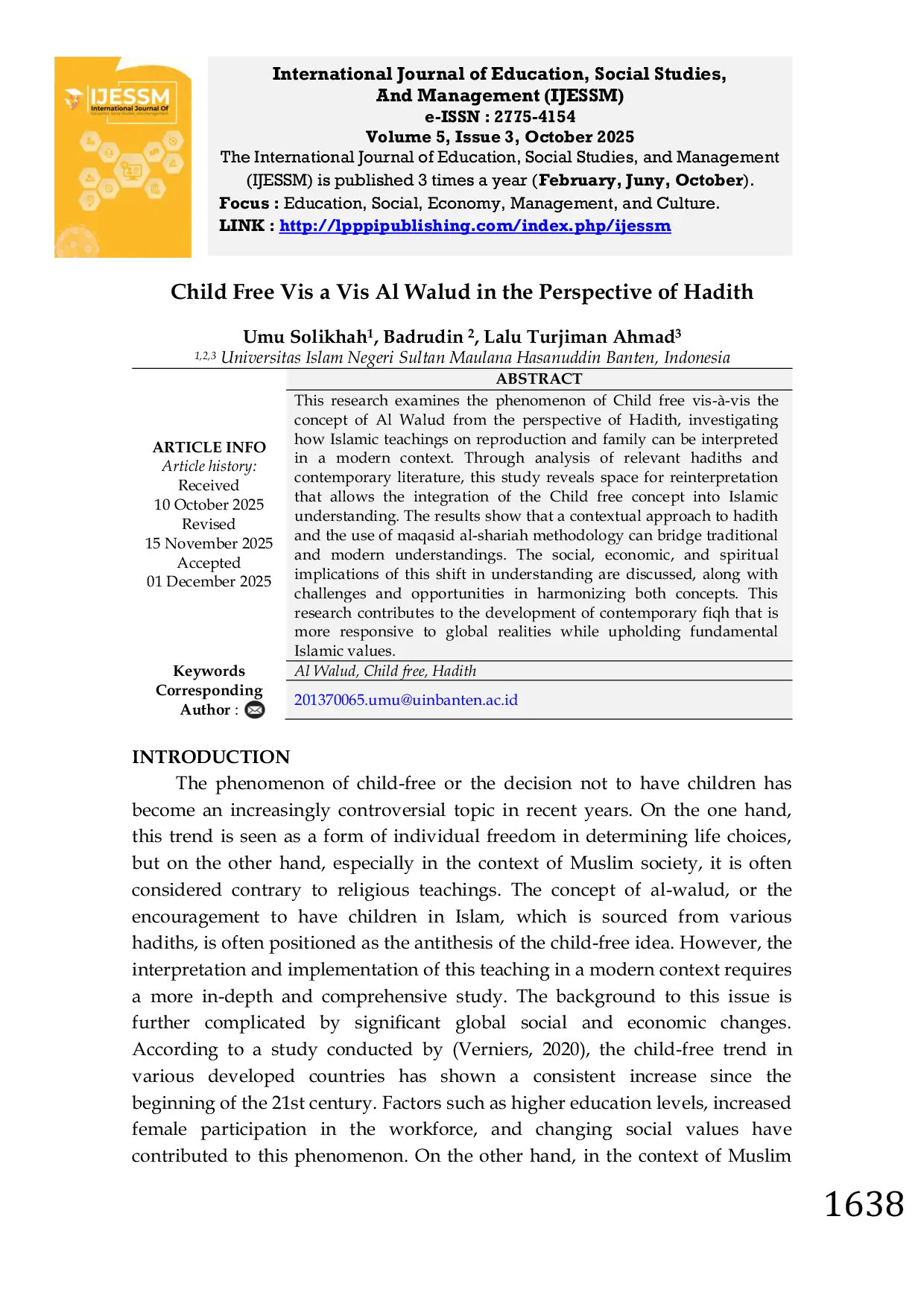 JURIS Child Free Vis a Vis Al Walud in the Perspective of Hadith