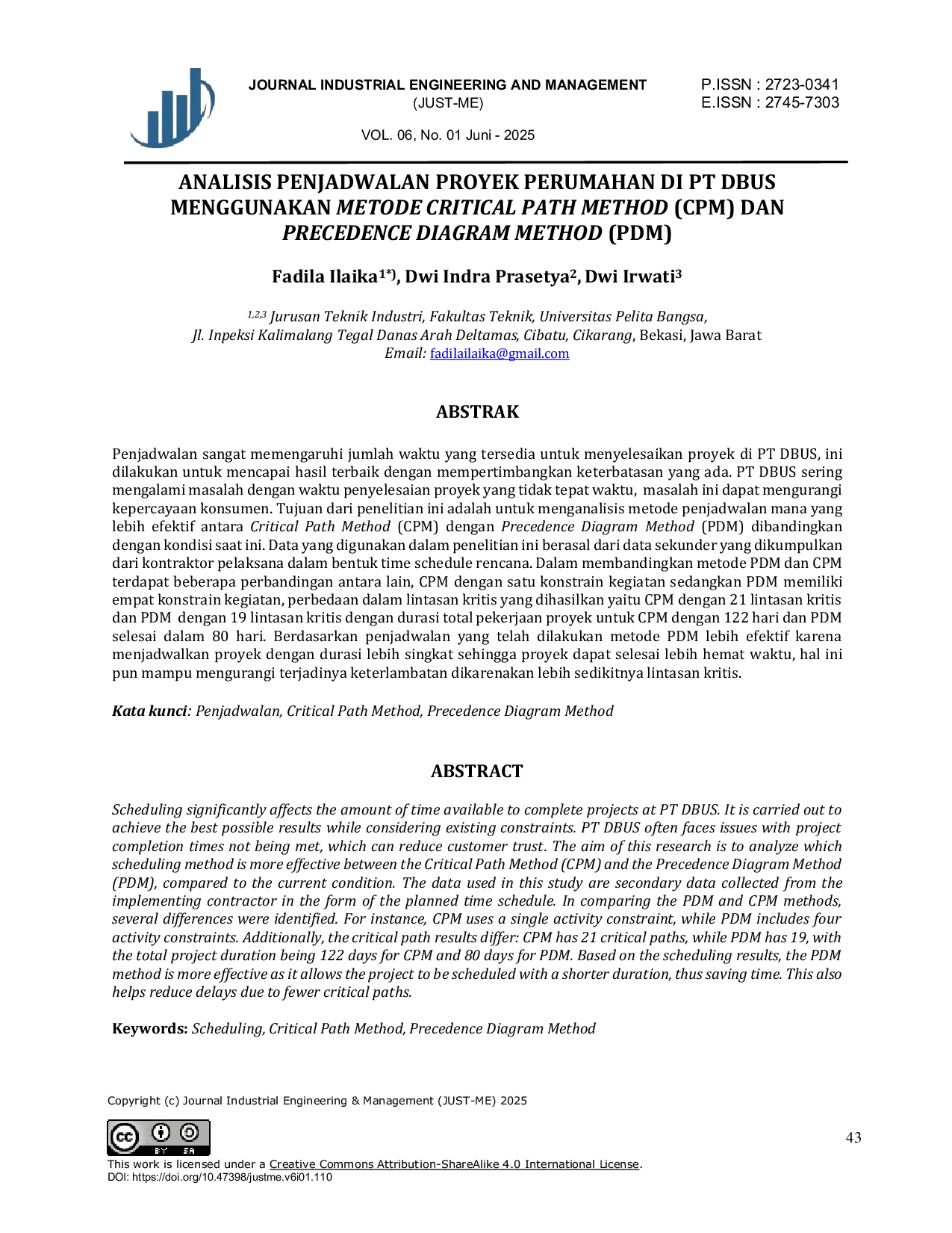 JURIS Analisis Penjadwalan Proyek Perumahan di PT DBUS Menggunakan Metode Critical Path Method CPM dan Precedence Diagram Method PDM