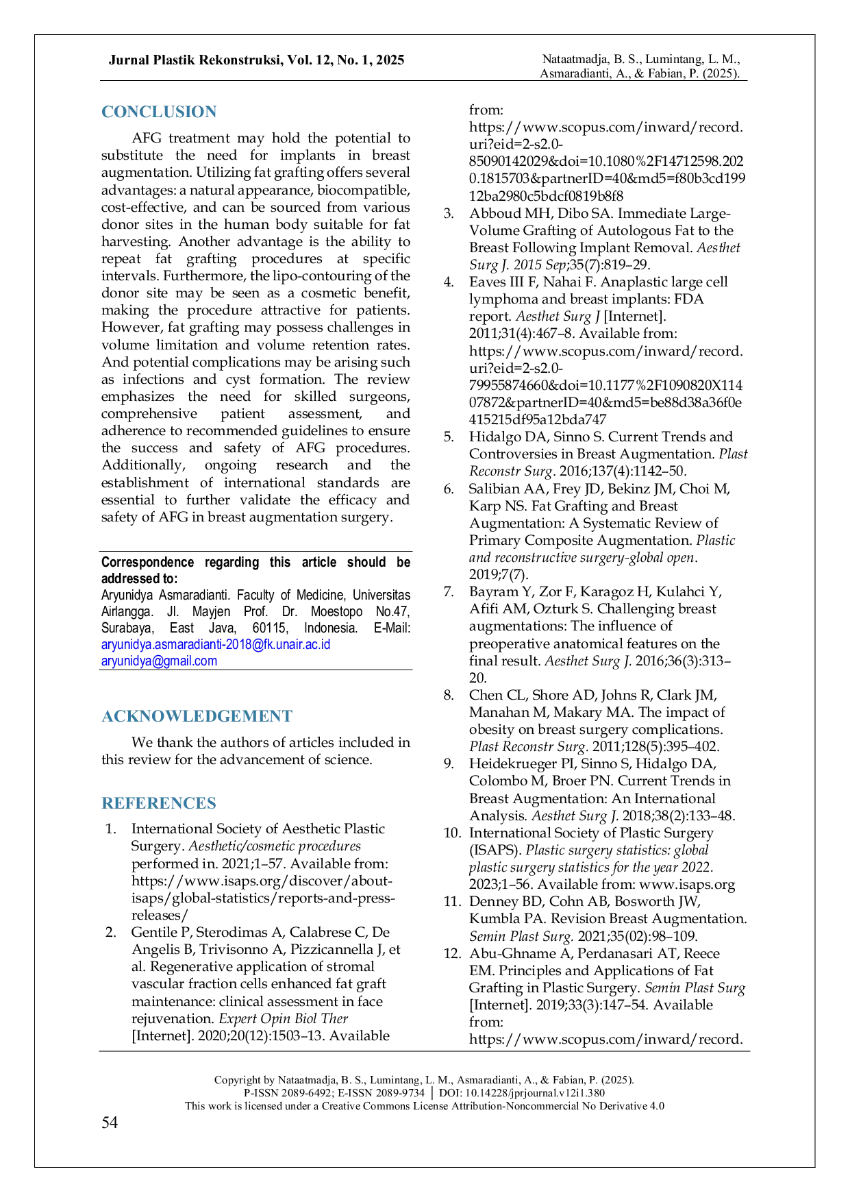 JURIS Exploring The Role and Safety of Autologous Fat Grafting for Breast Augmentation A Literature Review