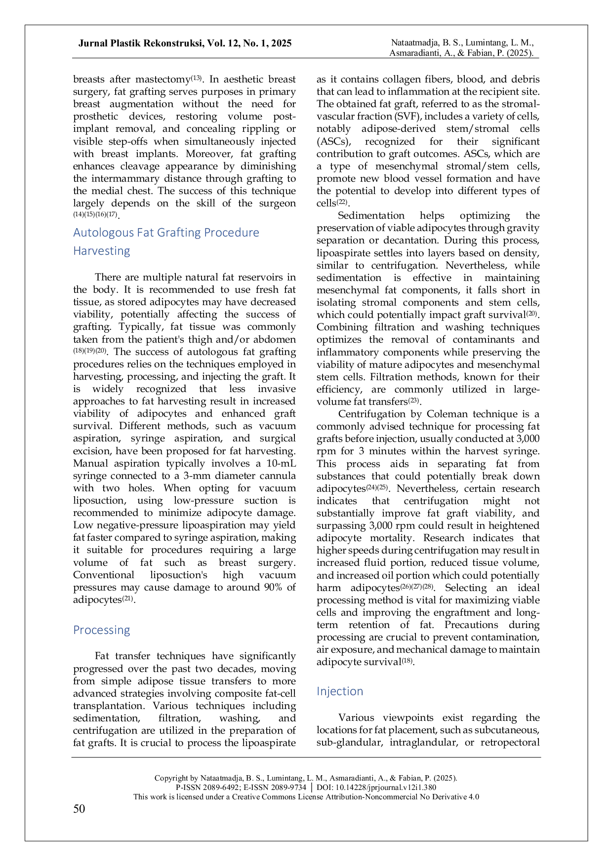 JURIS Exploring The Role and Safety of Autologous Fat Grafting for Breast Augmentation A Literature Review