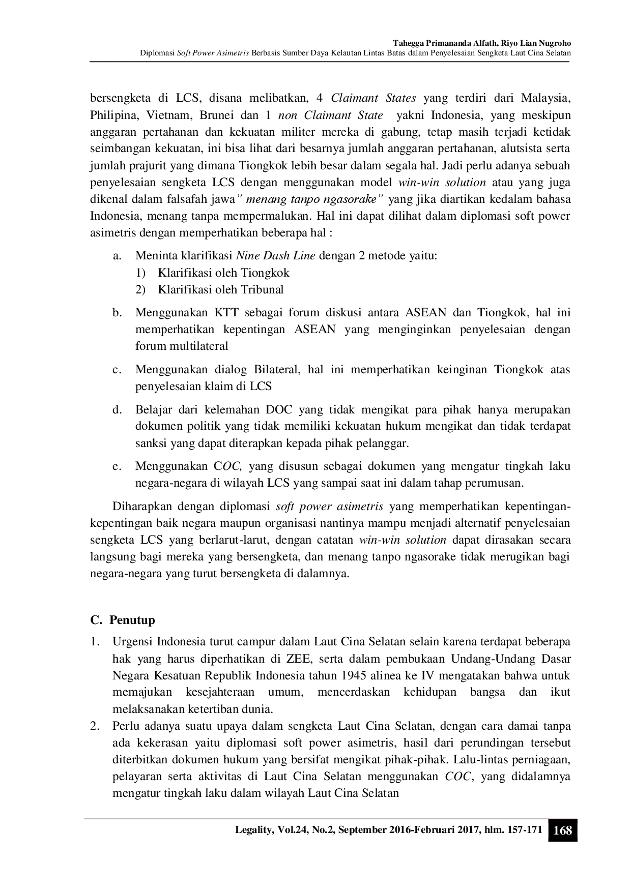 juris Diplomasi Soft Power Asimetris Berbasis Sumber Daya Kelautan Lintas Batas dalam Penyelesaian Sengketa Laut Cina Selatan