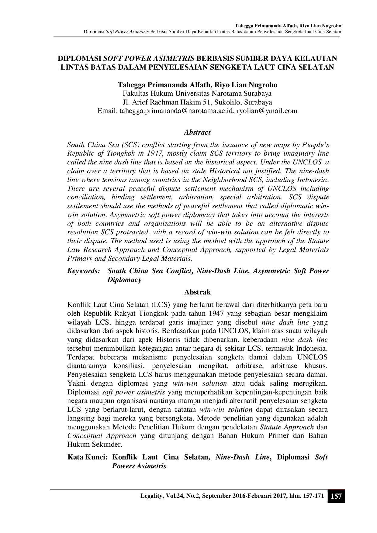 juris Diplomasi Soft Power Asimetris Berbasis Sumber Daya Kelautan Lintas Batas dalam Penyelesaian Sengketa Laut Cina Selatan