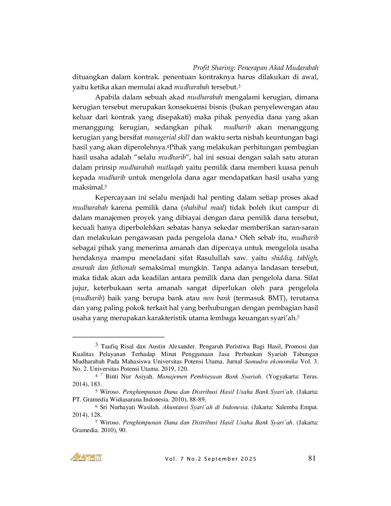 JURIS Profit Sharing Penerapan Akad Mudarabah Pada Simpanan Berjangka Deposito di Lembaga Keuangan Syariah