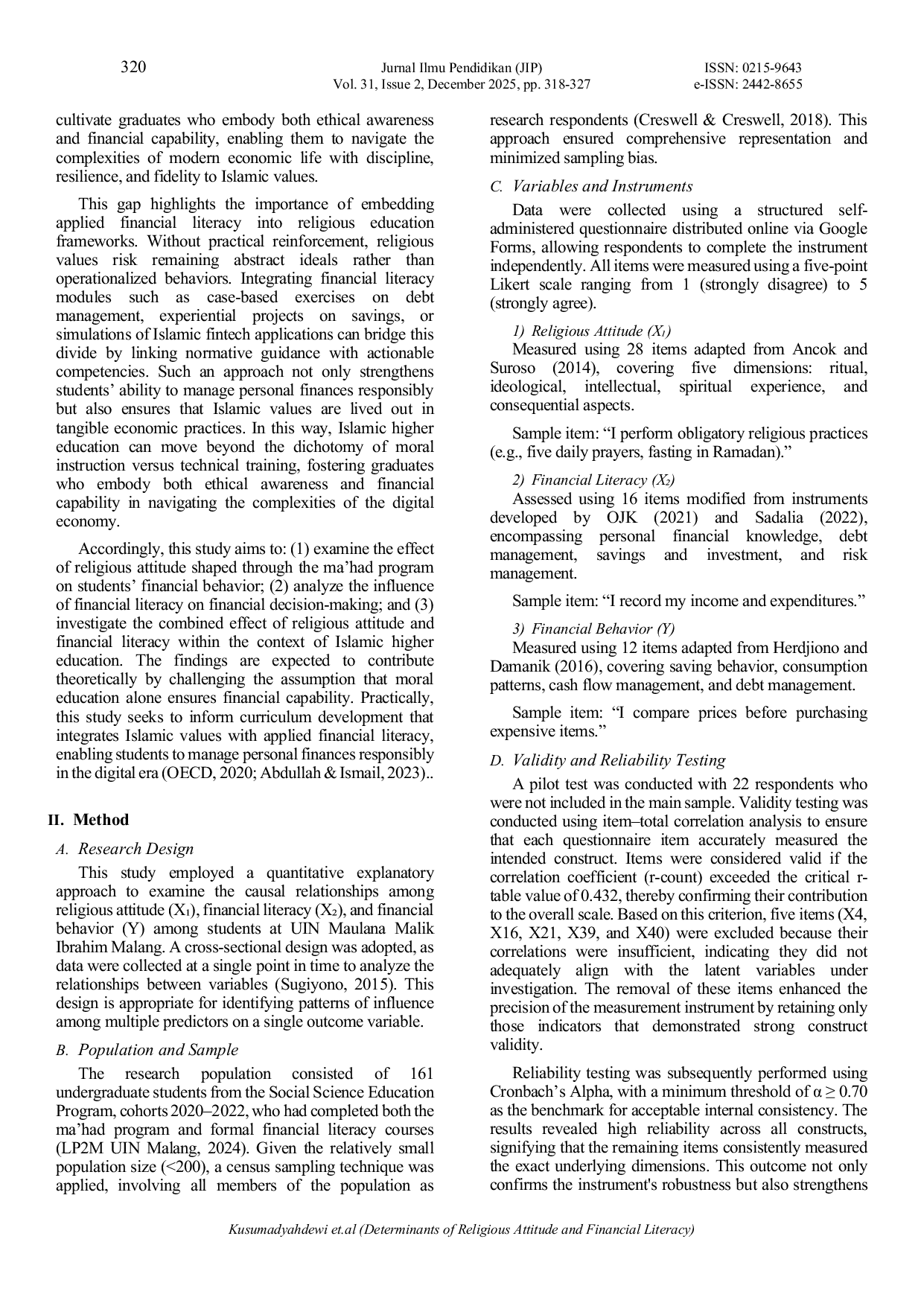JURIS Determinants of Religious Attitude and Financial Literacy on the Formation of University Students Financial Behavior