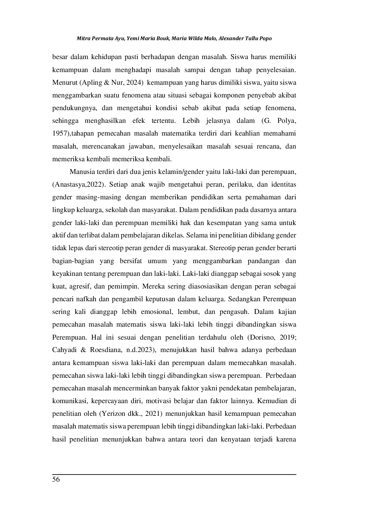 JURIS Analisis Kemampuan Pemecahan Masalah Berdasarkan Gender Pada Mahasiswa Kelas Statistik