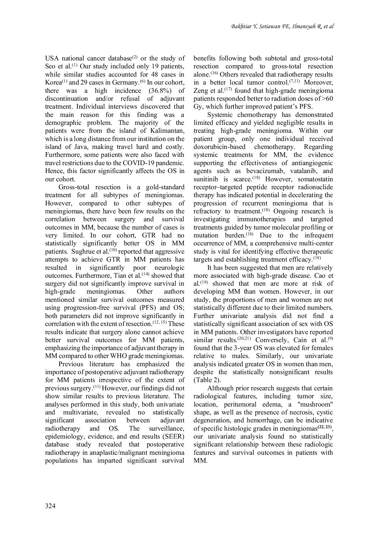 JURIS The survival benefits of adjuvant radiotherapy for malignant meningioma a retrospective cohort study
