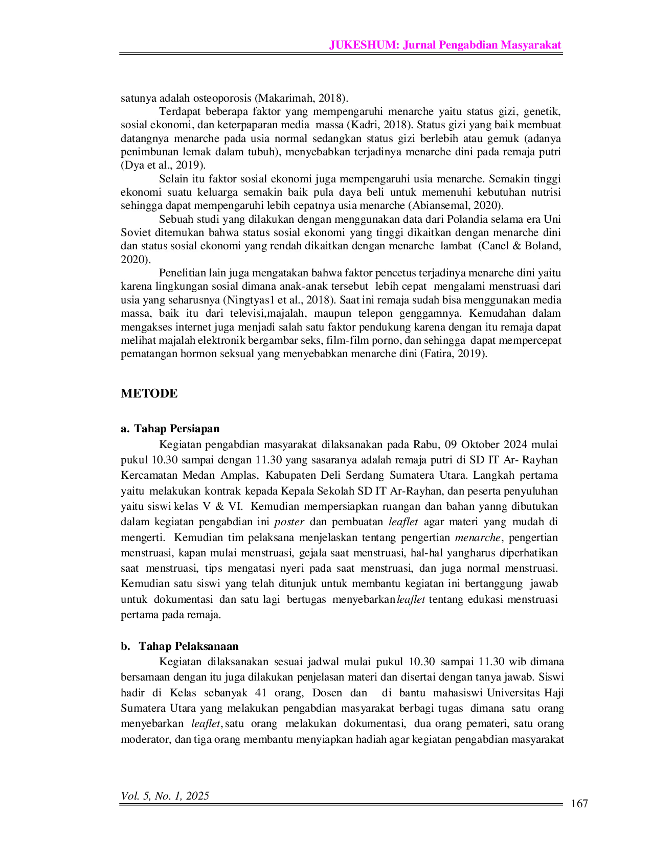 JURIS Supportive Educative Health Counseling in Dealing With Menarche in Elementary School Students Penyuluhan Kesehatan Supportif Edukatif Dalam Menghadapi Menarche Pada Siswi Sekolah Dasar