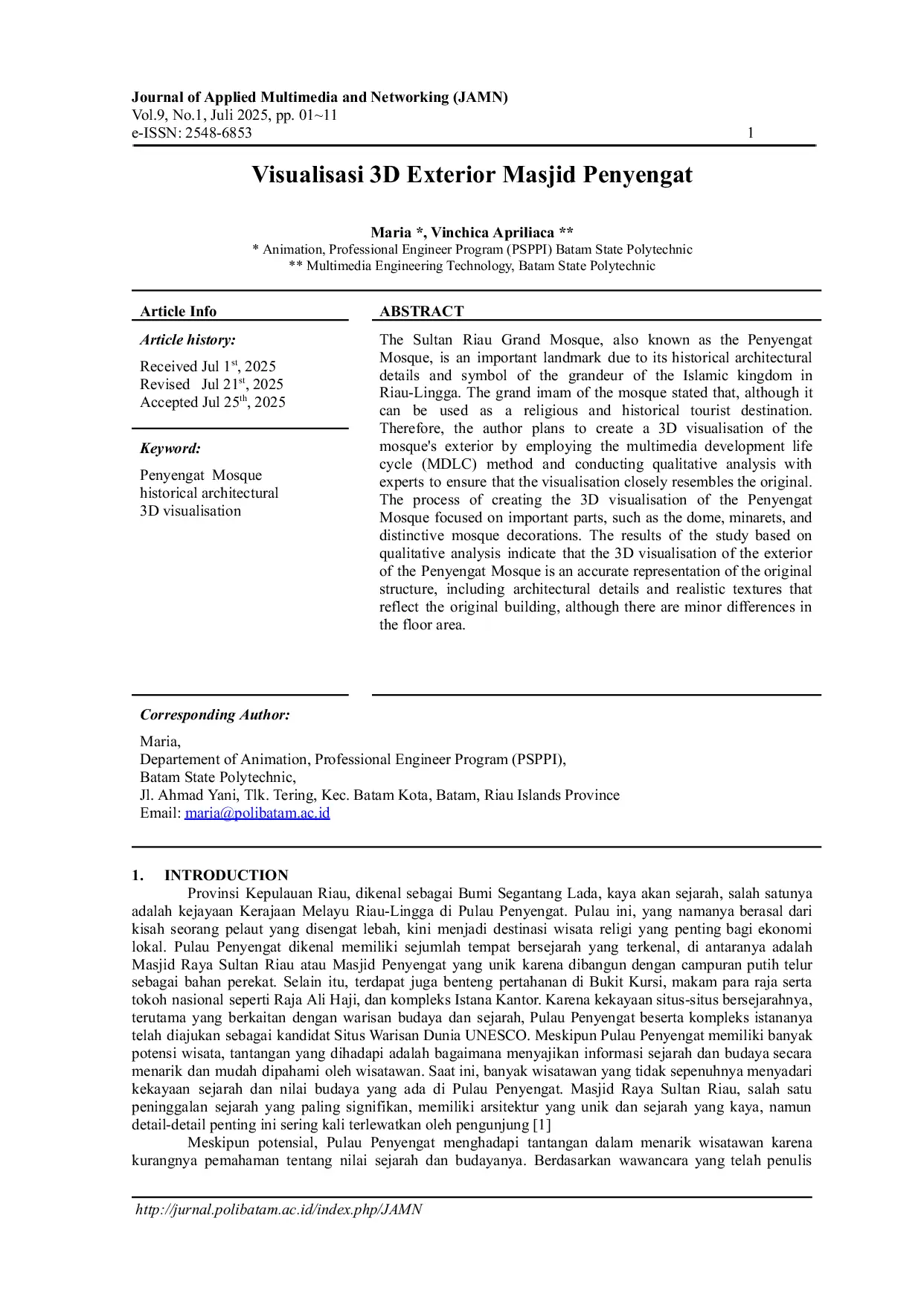 JURIS 3D Exterior Visualization of the Penyengat Mosque