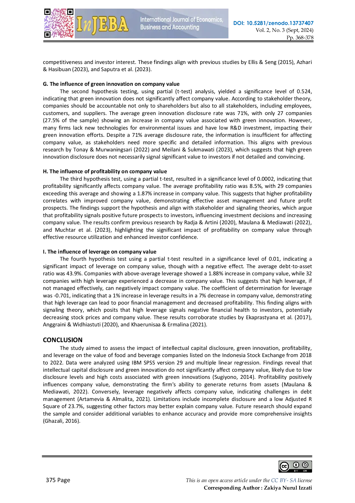 JURIS The Effect of Intellectual Capital Disclosure Green Innovation Profitability and Leverage on the Value of Food and Beverage Companies