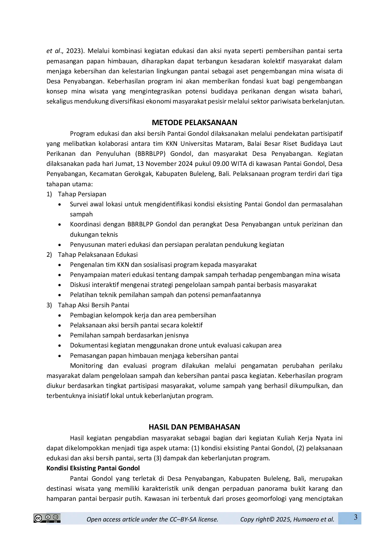 JURIS Edukasi Dan Aksi Bersih Pantai Gondol Upaya Pengembangan Mina Wisata Berkelanjutan Di Desa Penyabangan Bali