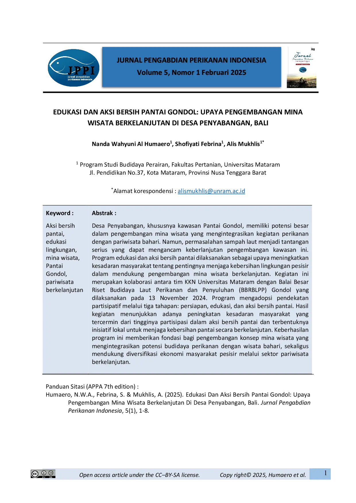 JURIS Edukasi Dan Aksi Bersih Pantai Gondol Upaya Pengembangan Mina Wisata Berkelanjutan Di Desa Penyabangan Bali