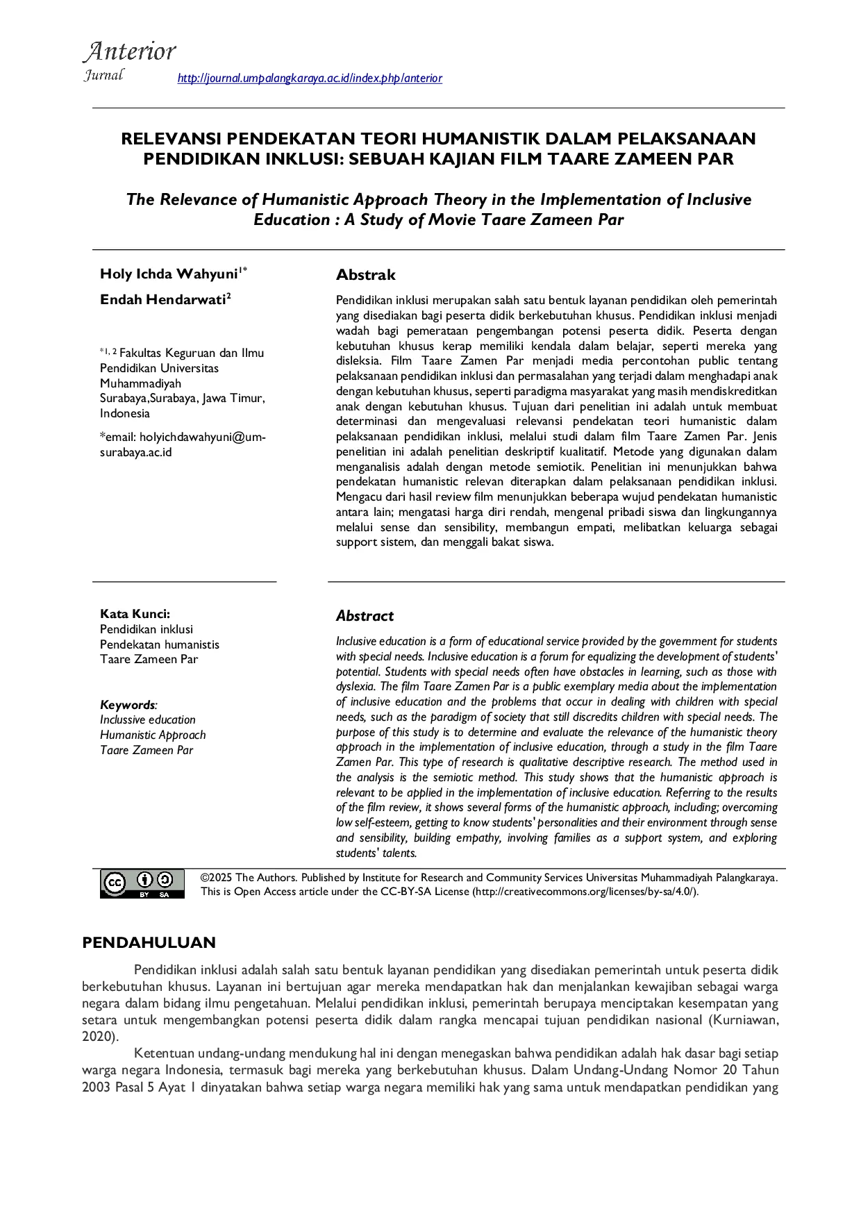 JURIS Relevansi Pendekatan Teori Humanistik dalam Pelaksanaan Pendidikan Inklusi Sebuah Kajian Film Taare Zameen Par