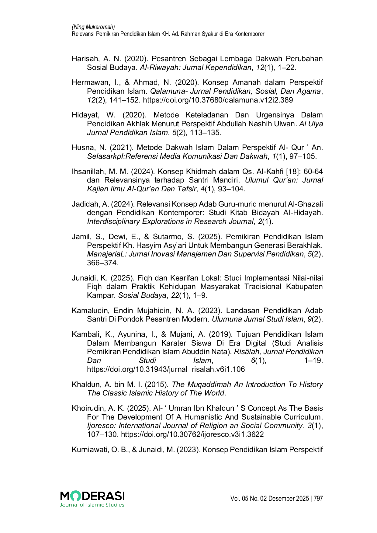 JURIS Relevansi Pemikiran Pendidikan Islam KH Ad Rahman Syakur di Era Kontemporer