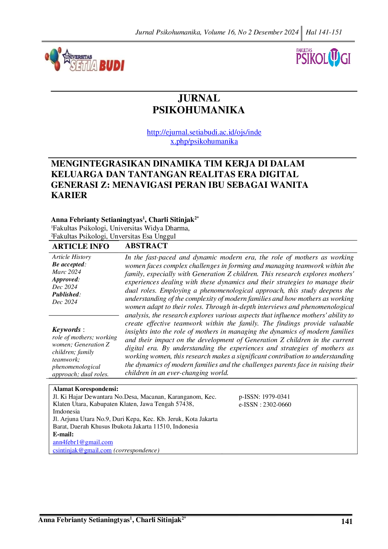 JURIS Mengintegrasikan Dinamika Tim Kerja Dalam Keluarga Dan Tantangan Realitas Era Digital Generasi Z Menavigasi Peran Ibu Sebagai Wanita Karier
