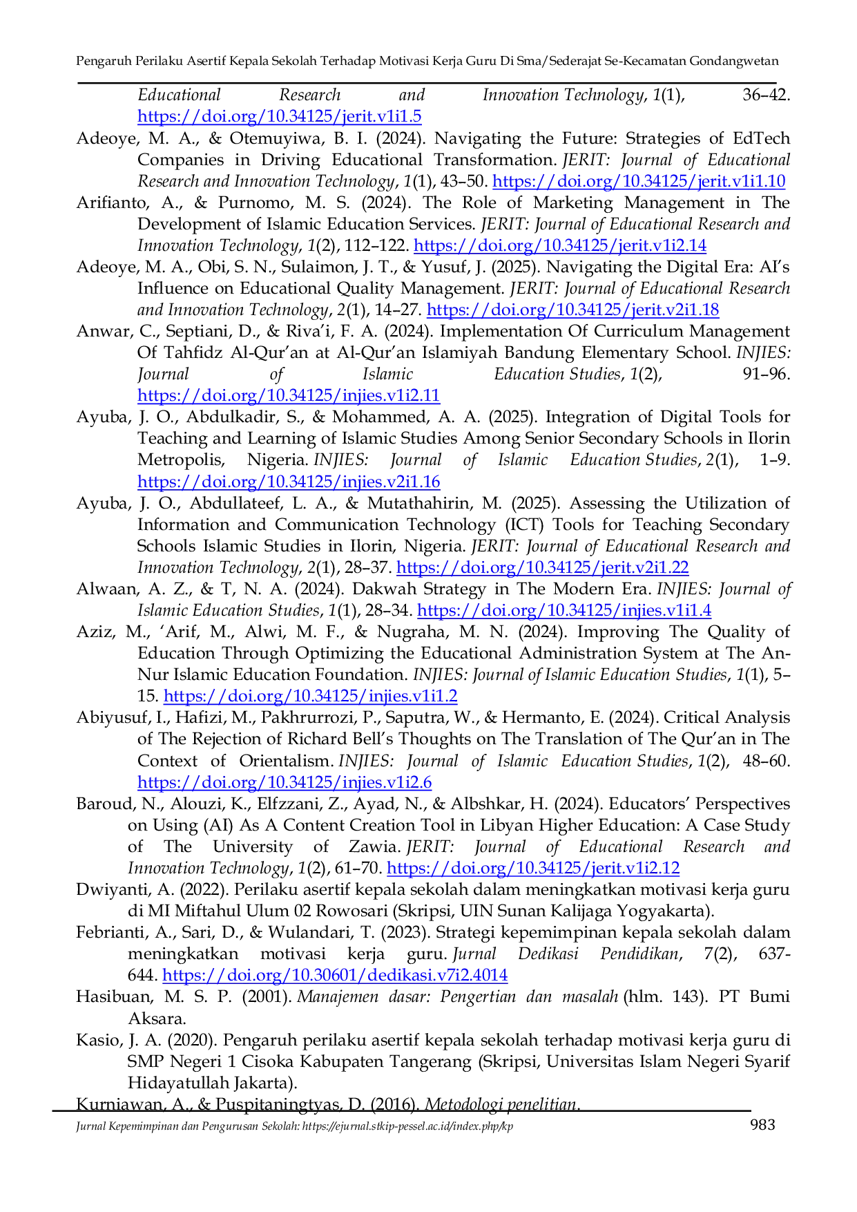 JURIS Pengaruh Perilaku Asertif Kepala Sekolah Terhadap Motivasi Kerja Guru Di Sma Sederajat Se Kecamatan Gondangwetan