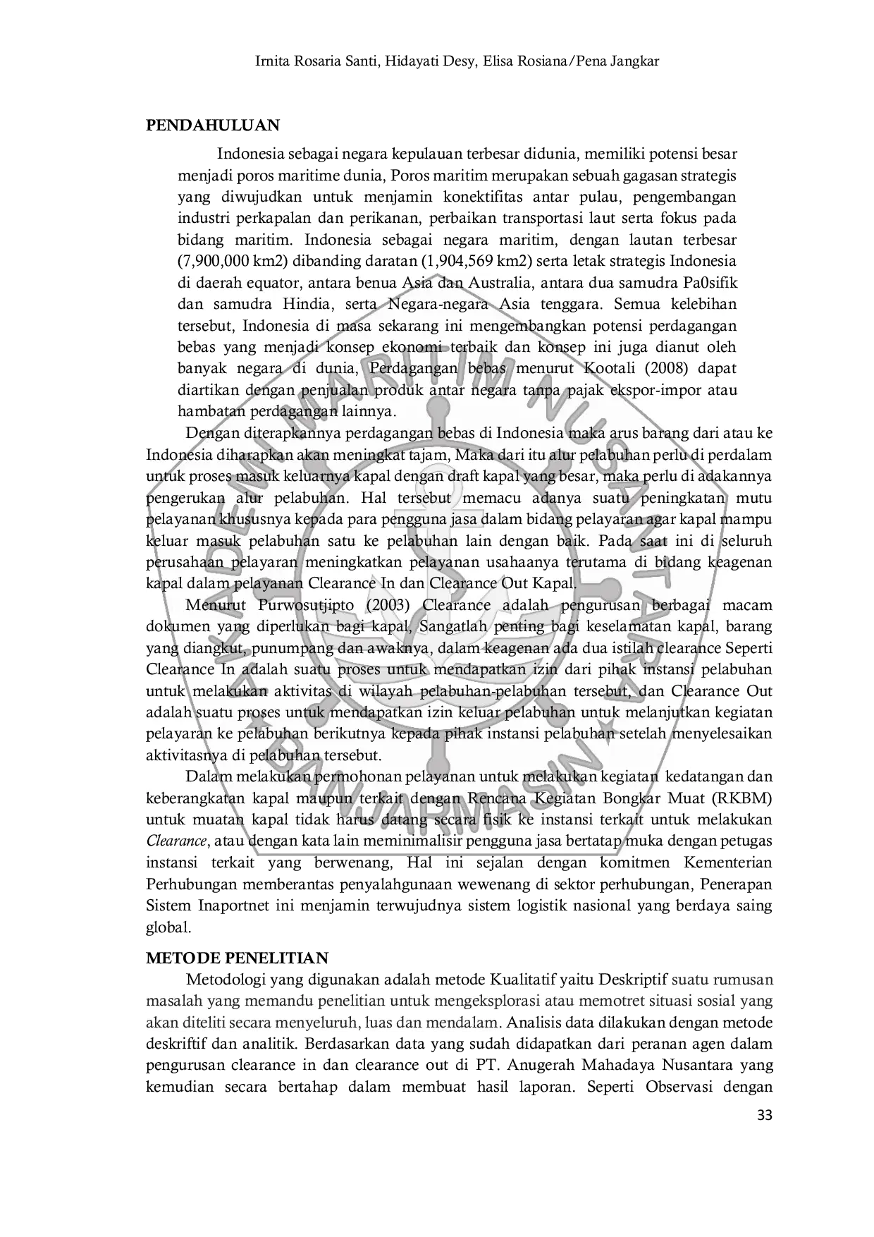 JURIS Peran Agen Dalam Pengurusan Clearance In Dan Clearance Out Di Ksop Kelas 3 Sampit