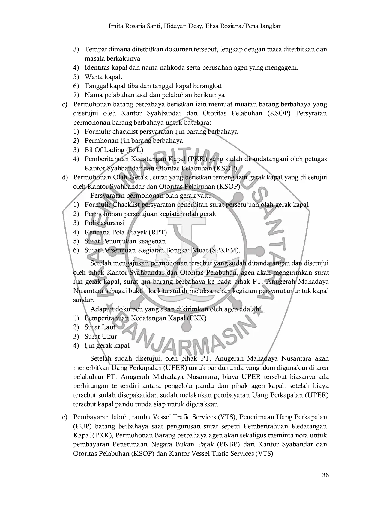 JURIS Peran Agen Dalam Pengurusan Clearance In Dan Clearance Out Di Ksop Kelas 3 Sampit