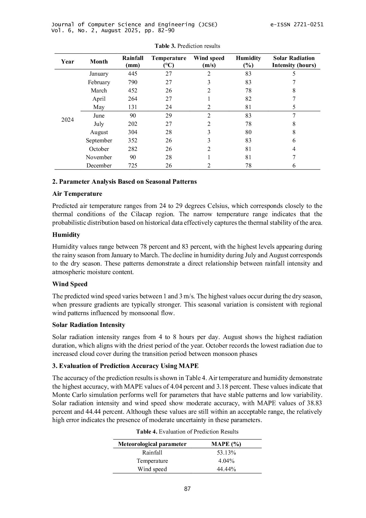 JURIS Monte Carlo Simulation Application for Meteorological Parameter Prediction
