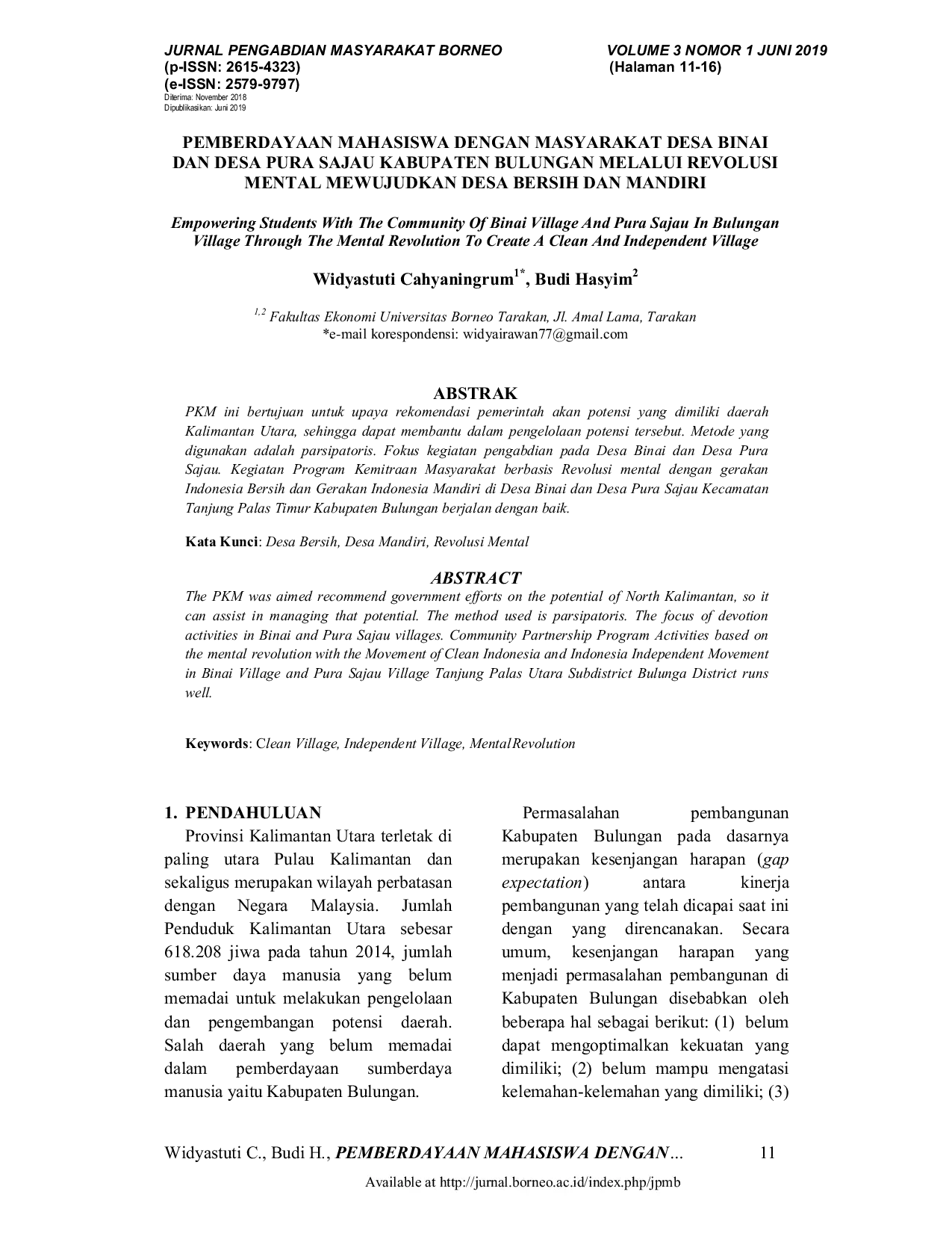 JURIS PEMBERDAYAAN MAHASISWA DENGAN MASYARAKAT DESA BINAI DAN DESA PURA SAJAU KABUPATEN BULUNGAN MELALUI REVOLUSI MENTAL MEWUJUDKAN DESA BERSIH DAN MANDIRI
