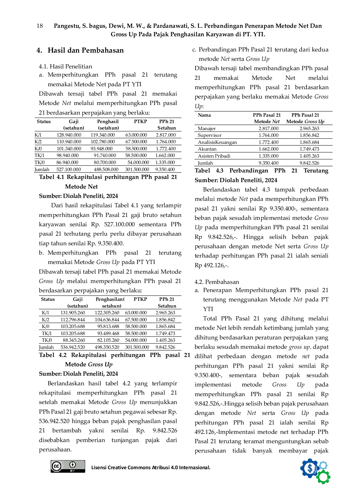 JURIS Perbandingan Penerapan Metode Net Dan Gross Up Pada Pajak Penghasilan Karyawan di PT YTI